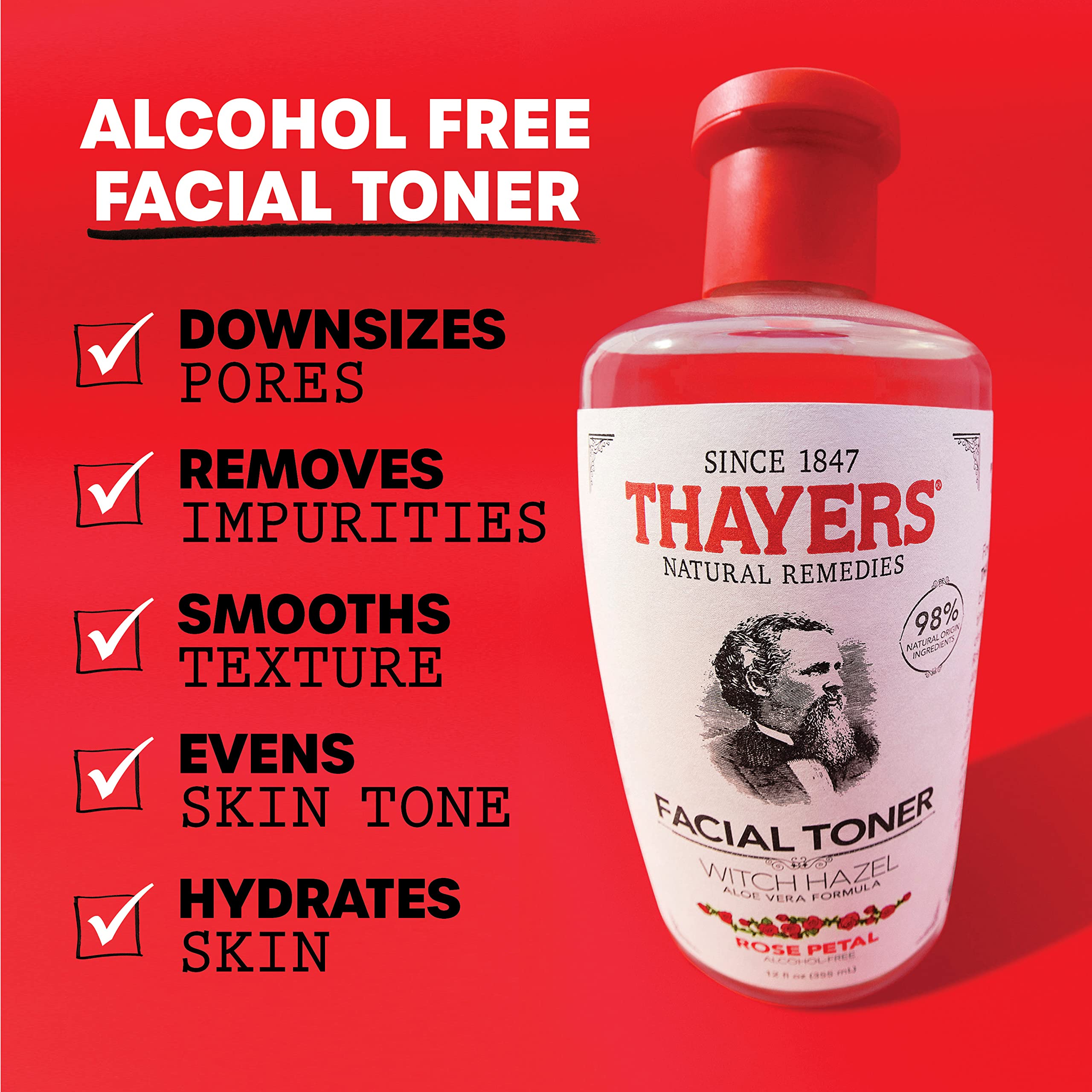 Thayers Alcohol-Free, Hydrating Rose Petal Witch Hazel Facial Toner 12 oz + 3oz THAYERS