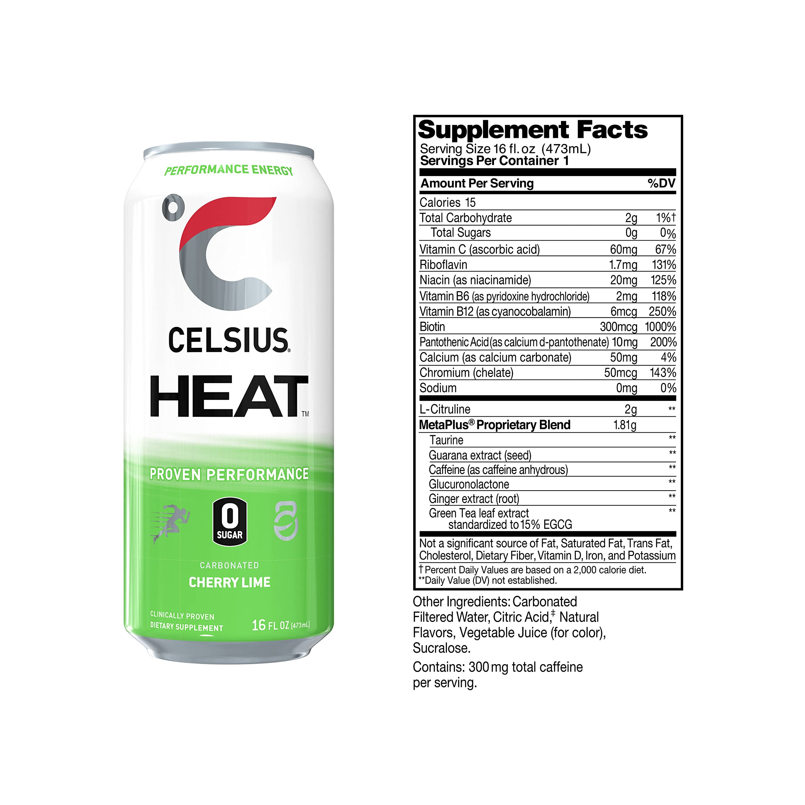 CELSIUS HEAT Performance Energy Drink, Cherry Lime, 16 Fl Oz (Pack of 12) CELSIUS