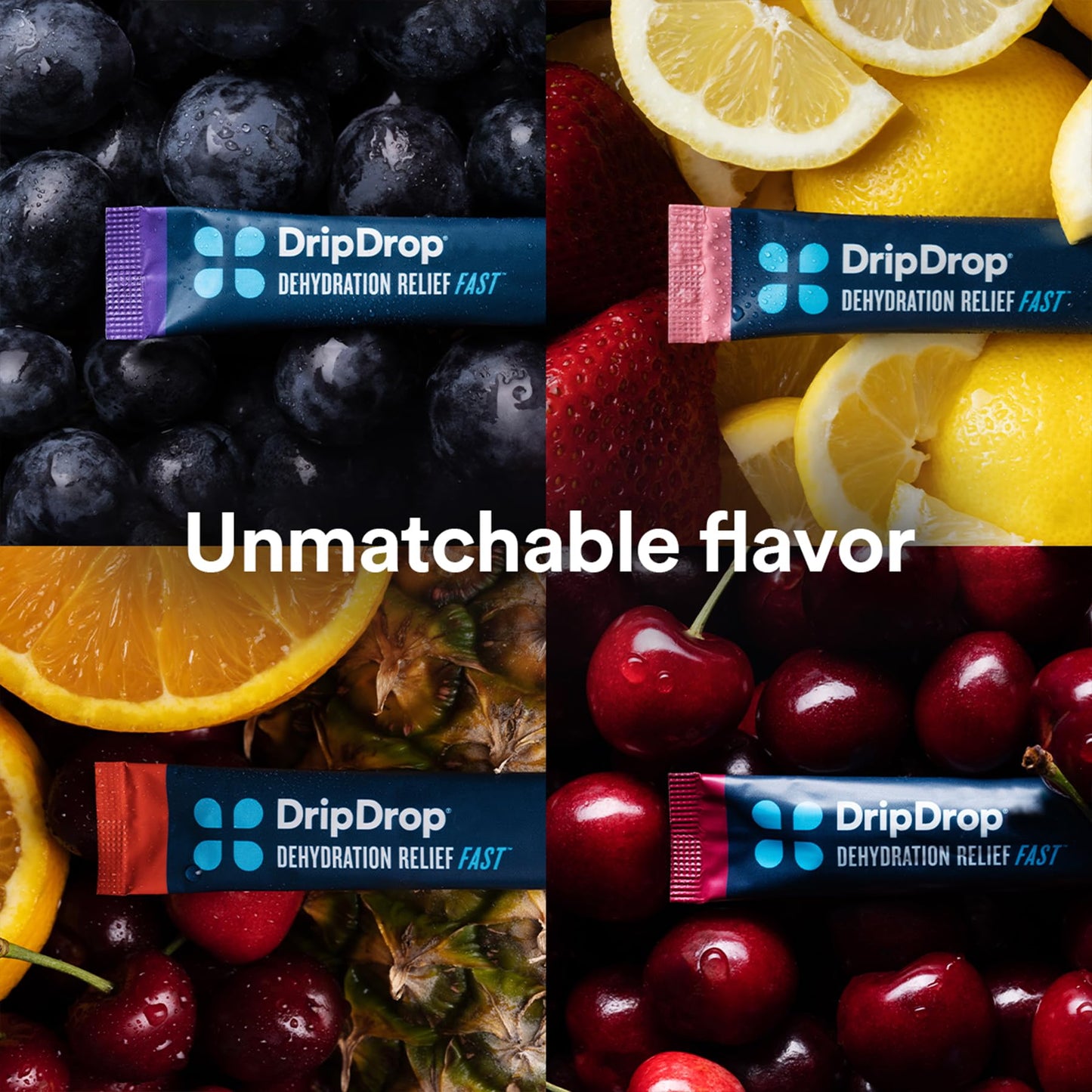 DripDrop Hydration - Electrolyte Powder Packets - Grape, Fruit Punch, Strawberry Lemonade