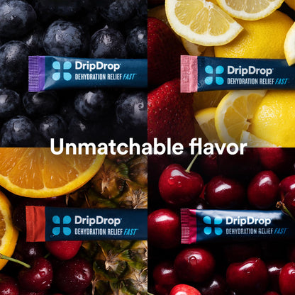 DripDrop Hydration - Electrolyte Powder Packets - Grape, Fruit Punch, Strawberry Lemonade