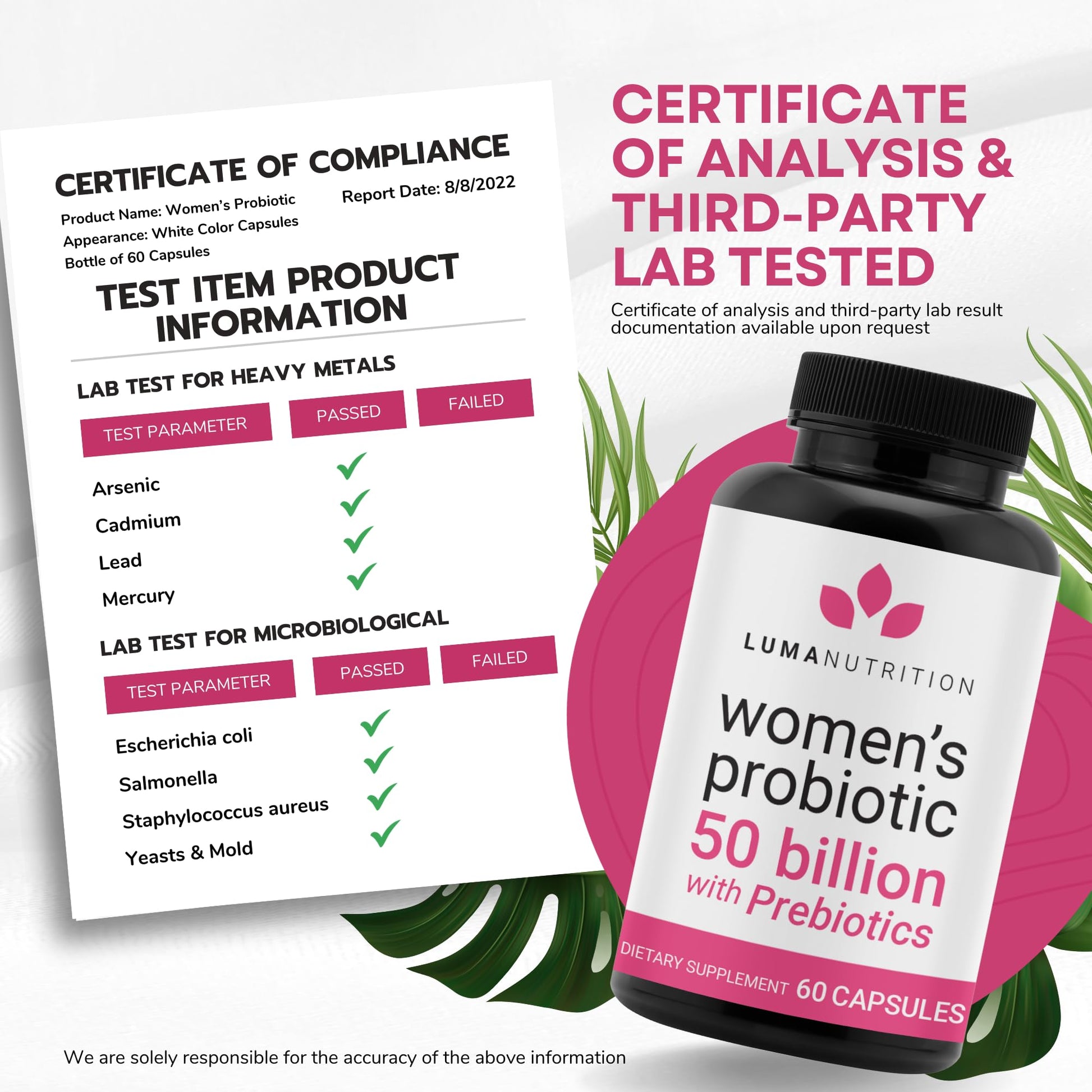 Luma Nutrition Probiotics for Women with Prebiotics - 50 Billion CFU - Formulated for Digestive Luma Nutrition