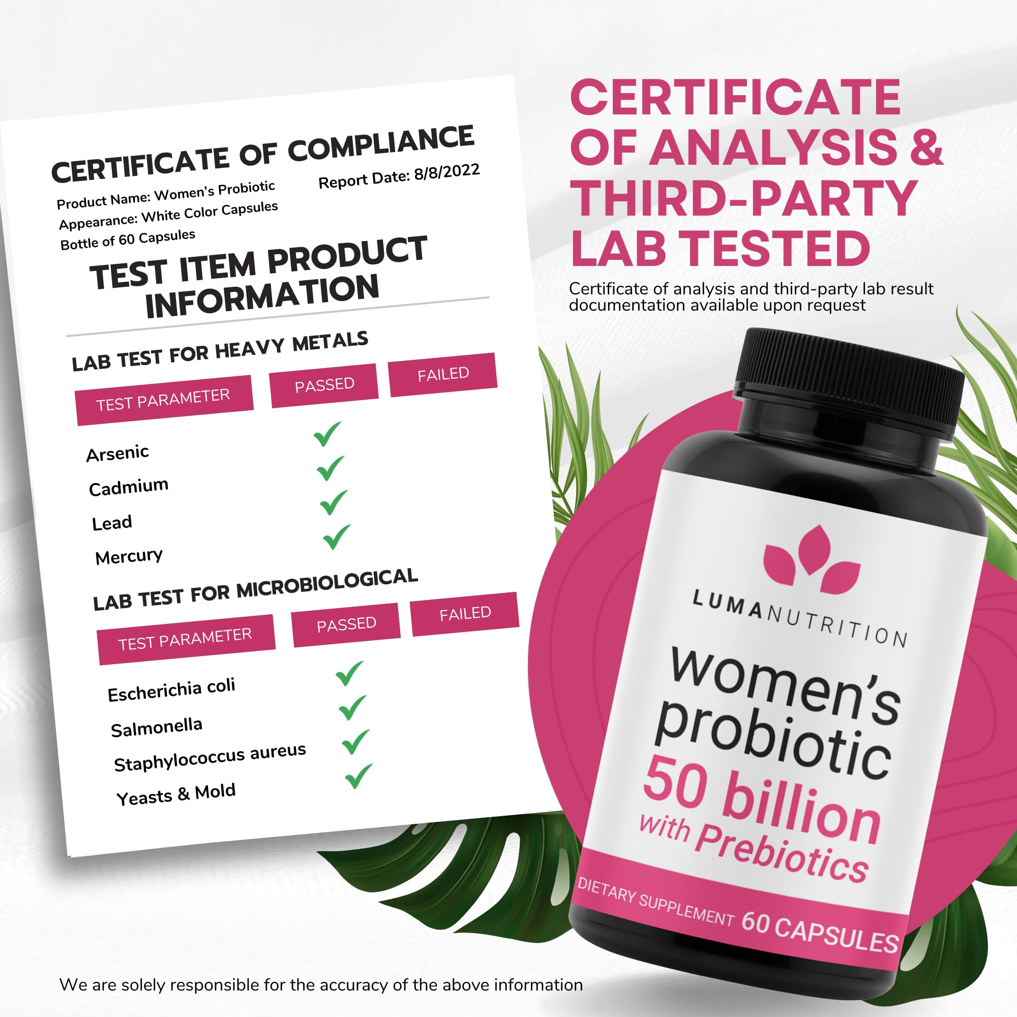 Luma Nutrition Probiotics for Women with Prebiotics - 50 Billion CFU - Formulated for Digestive Luma Nutrition