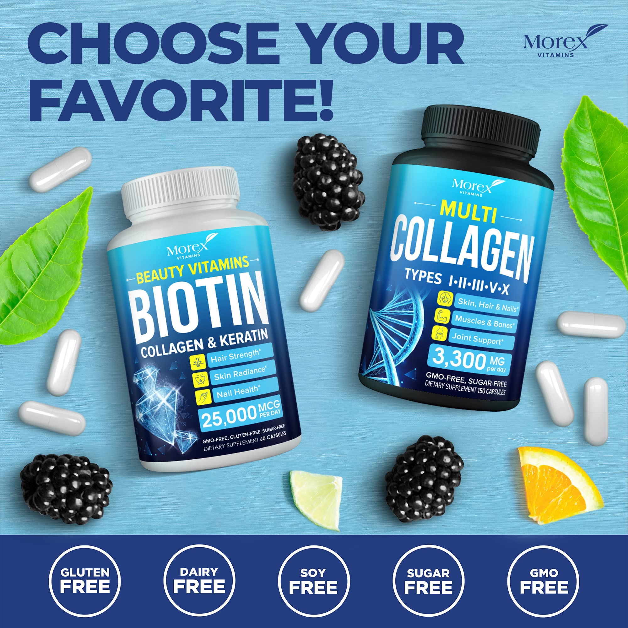 Multi Collagen Pills (Types I, II, III, V & X) - Marine Collagen & Bone Broth Capsules MOREX VITAMINS