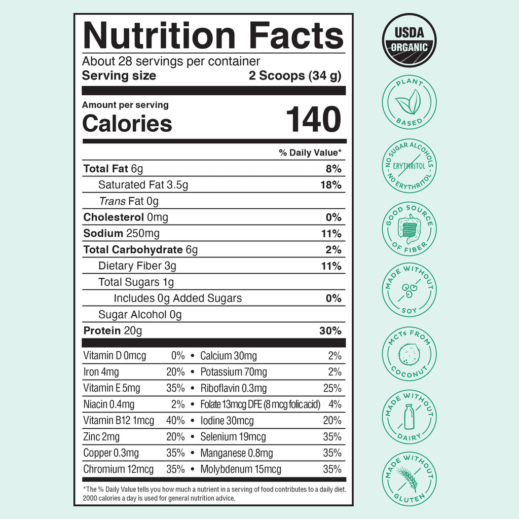 KOS Vegan Protein Powder, Unflavored & Unsweetened - Low Carb Pea Protein Blend