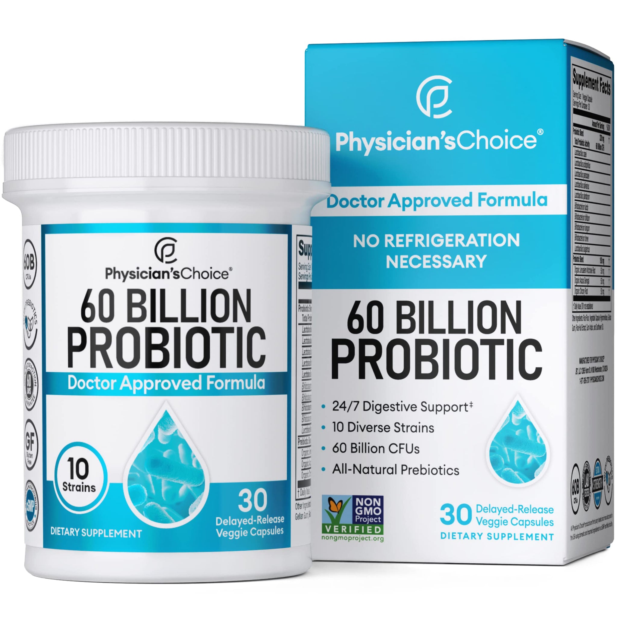 Physician's CHOICE Probiotics 60 Billion CFU - 10 Strains + Organic Prebiotic