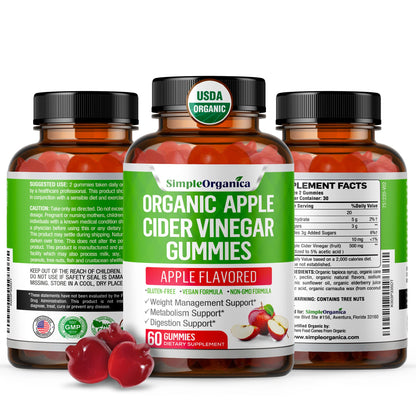 USDA Organic Apple Cider Vinegar Gummies with The Mother. AVC Keto Gummy Vitamins