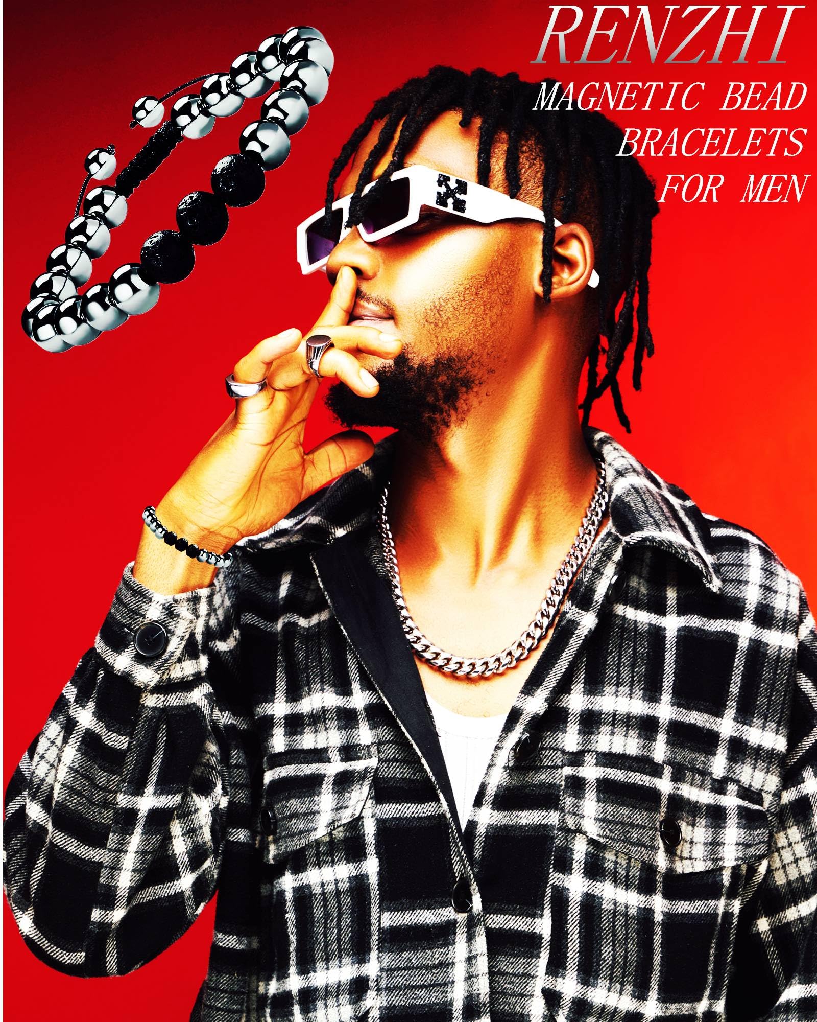 RENZHI-Magnetic Hematite Bracelet–Beaded Magnetic Bracelets for Men and Women RENZHI