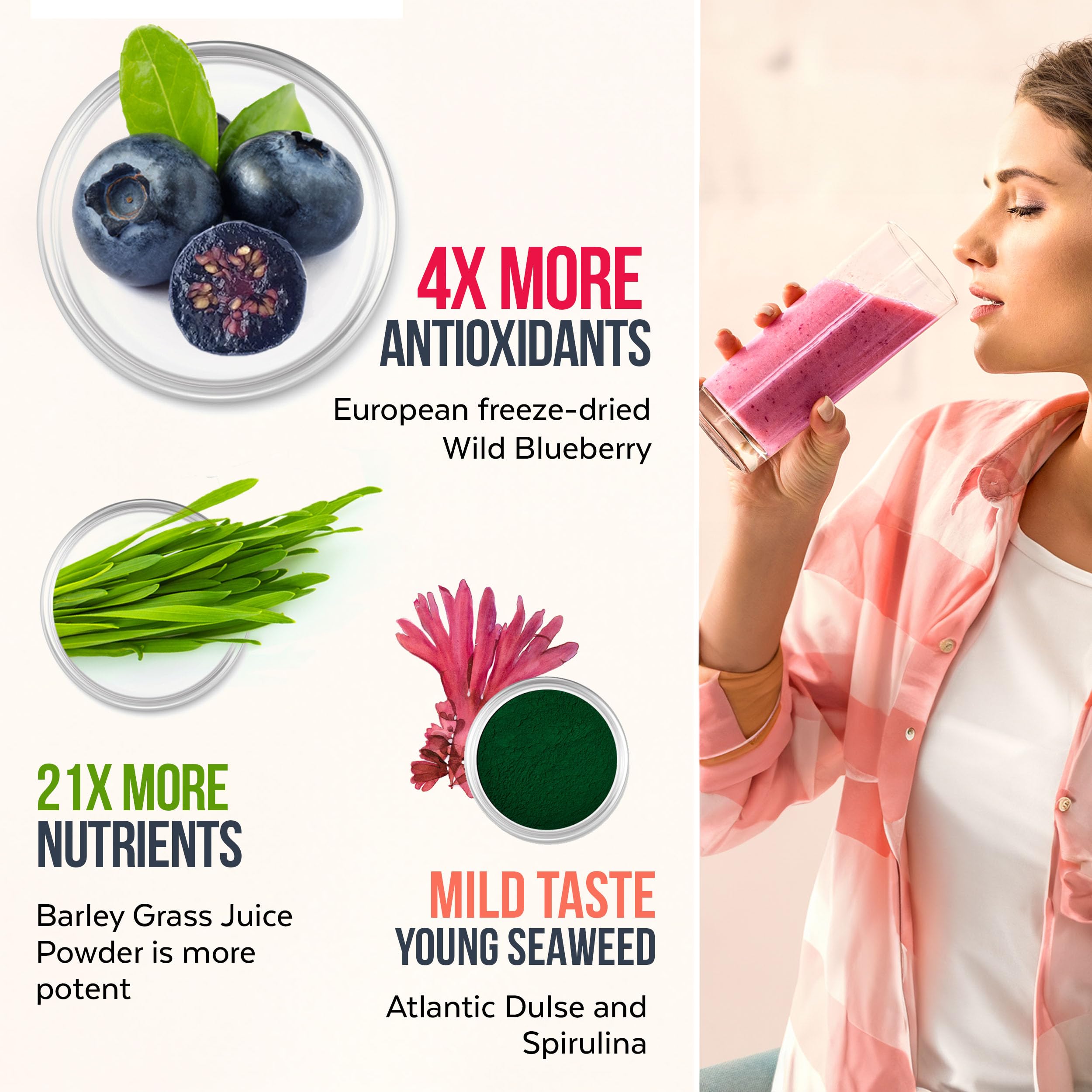 Numami Organic Detox Blueberry Smoothie Powder with Healthy Spirulina, Atlantic Dulse Numami