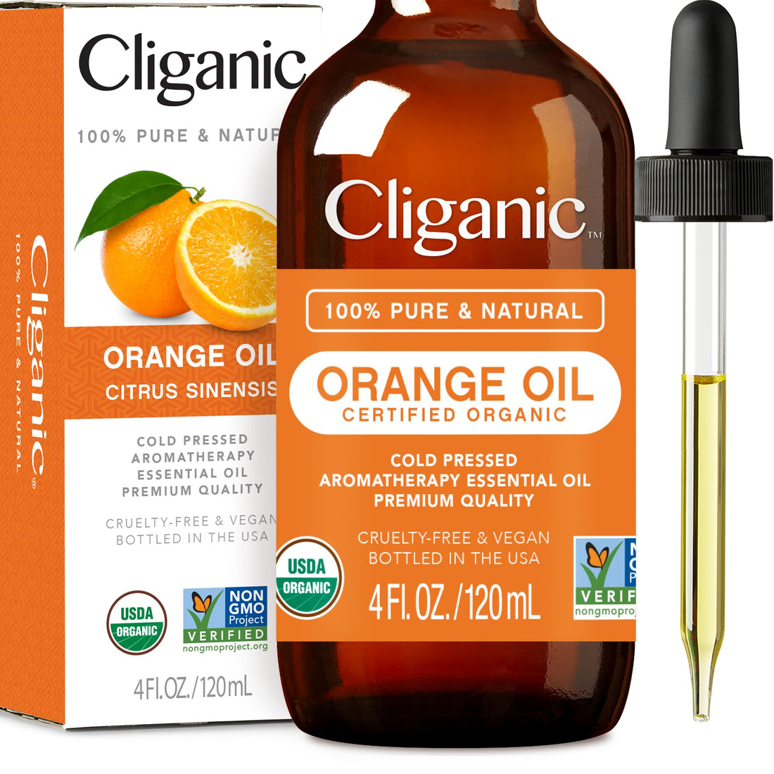 Cliganic USDA Organic Sweet Orange Essential Oil, 4oz - 100% Pure Natural for Aromatherapy Diffuser