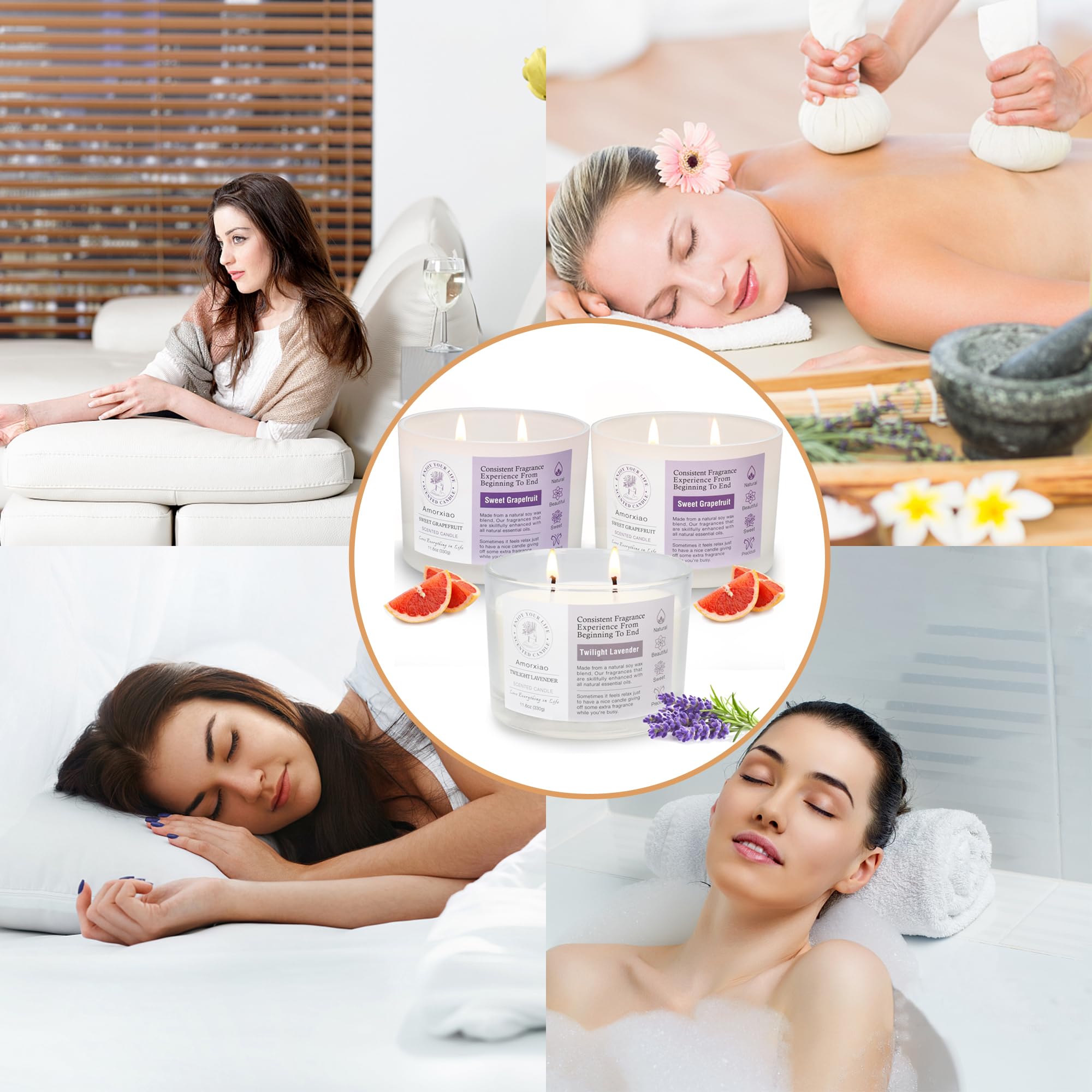 3 Pack Candles for Home Scented, 34.8 oz 240 Hour Long Lasting Candles Set, Grapefruit &Lavender ROSIANS