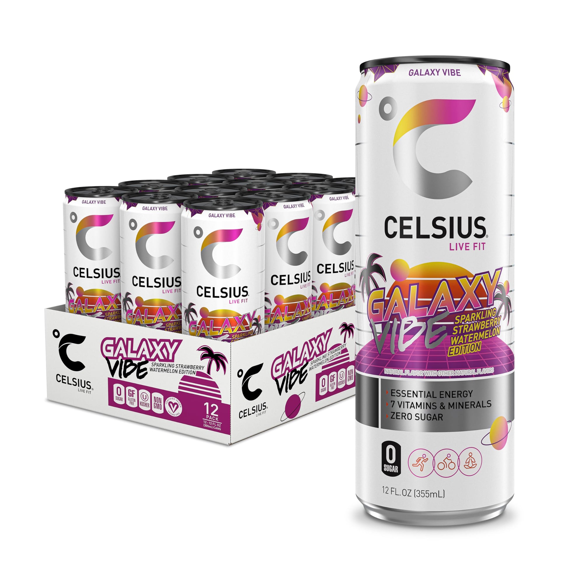 CELSIUS Sparkling Galaxy Vibe, Functional Essential Energy Drink 12 Fl Oz (Pack of 12)