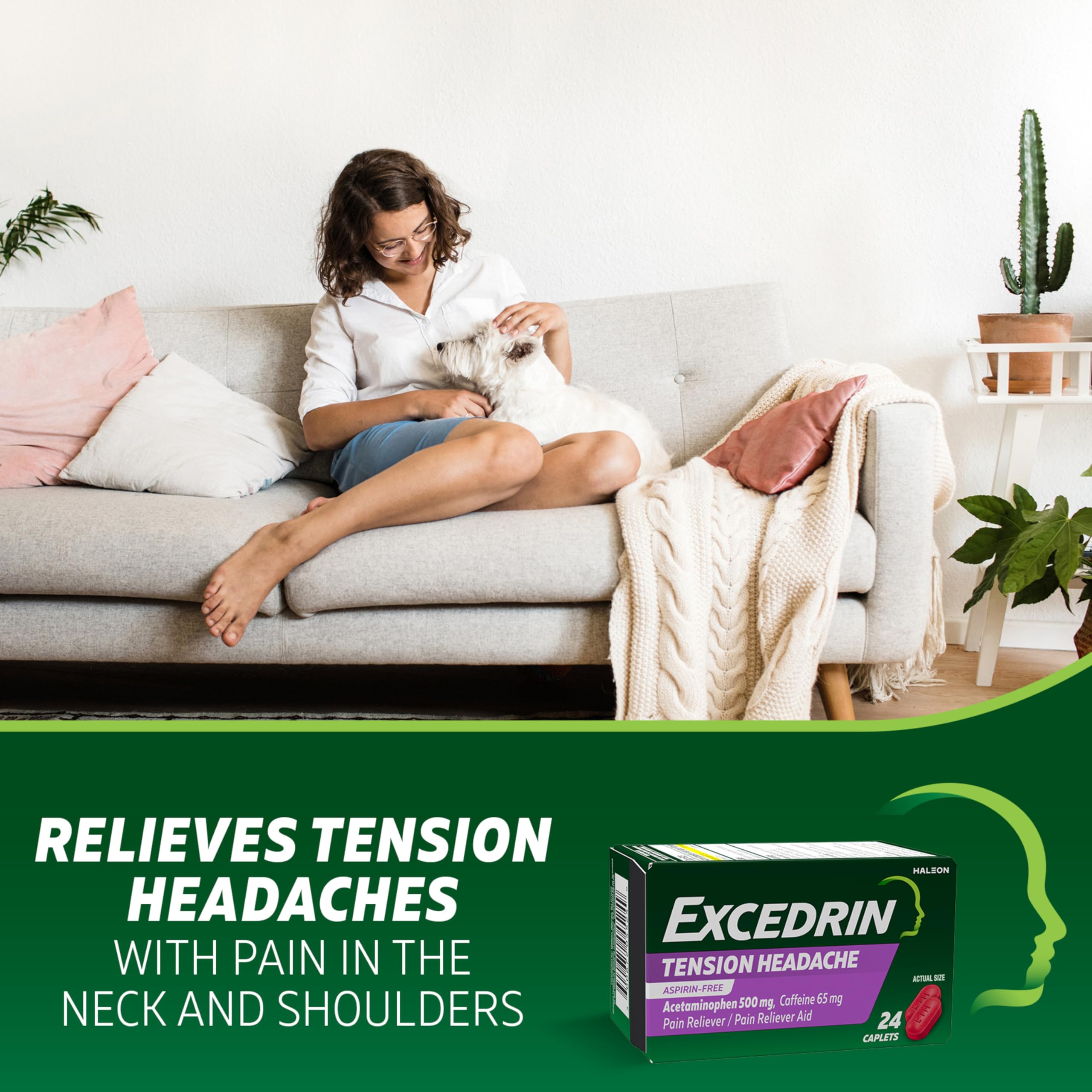 Excedrin Tension Headache Relief Caplets Without Aspirin for Head, Neck and Shoulder Pain Relief - 100 Count Excedrin