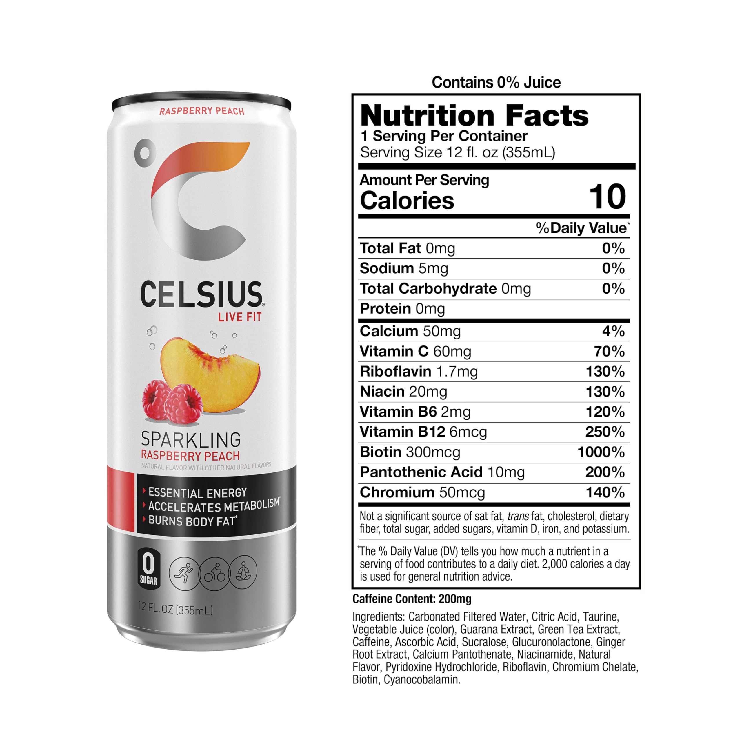 CELSIUS Sparkling Raspberry Peach, Functional Essential Energy Drink 12 Fl Oz (Pack of 12) CELSIUS
