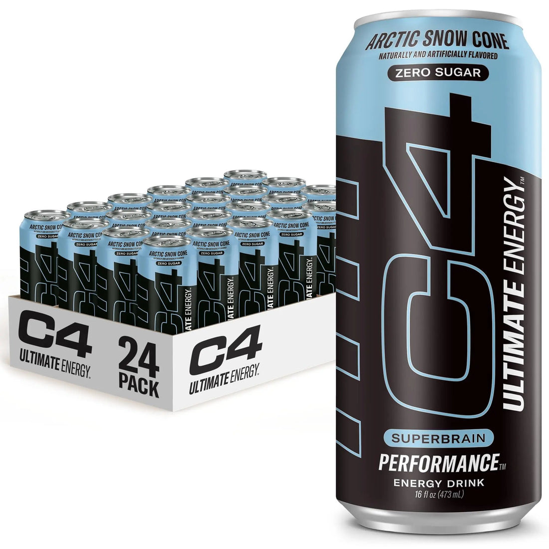 C4 Ultimate Sugar Free Energy Drink 16oz (Pack of 24) | Arctic Snow Cone | Pre Workout
