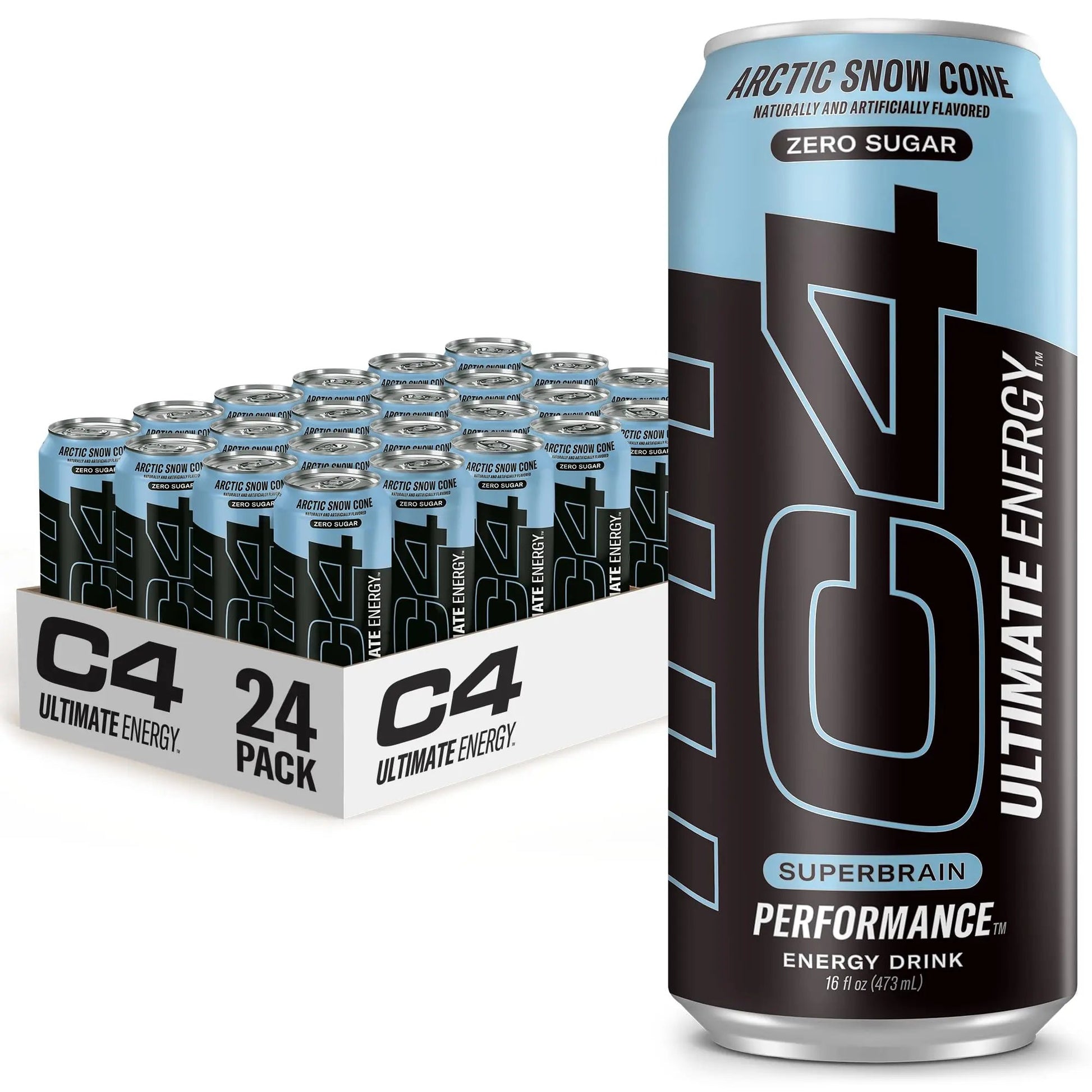 C4 Ultimate Sugar Free Energy Drink 16oz (Pack of 24) | Arctic Snow Cone | Pre Workout