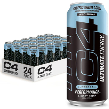 C4 Ultimate Sugar Free Energy Drink 16oz (Pack of 24) | Arctic Snow Cone | Pre Workout