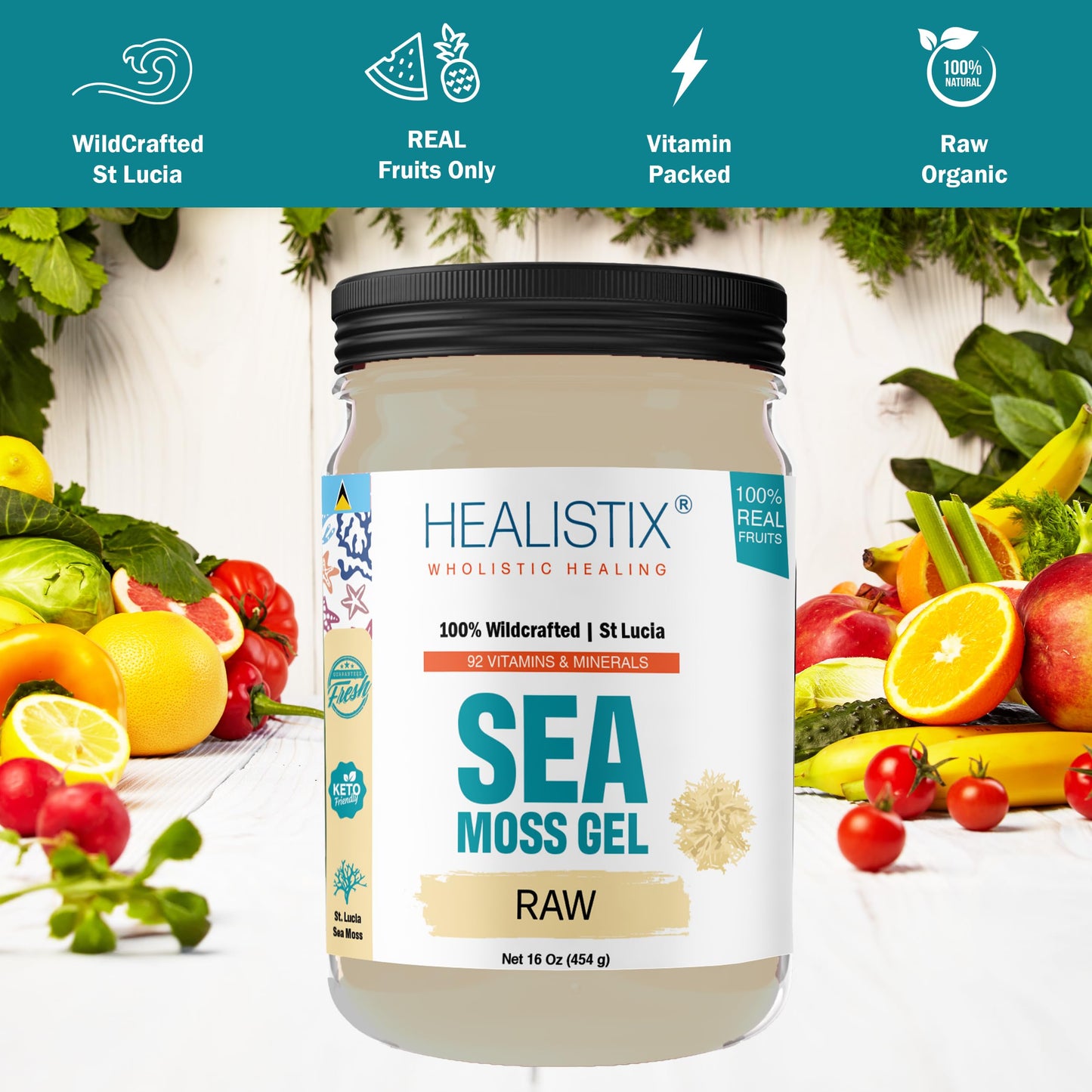 Healistix Irish Sea Moss Gel- St Lucia Wildcrafted Seamoss Gel, Packed with 92 Vitamins