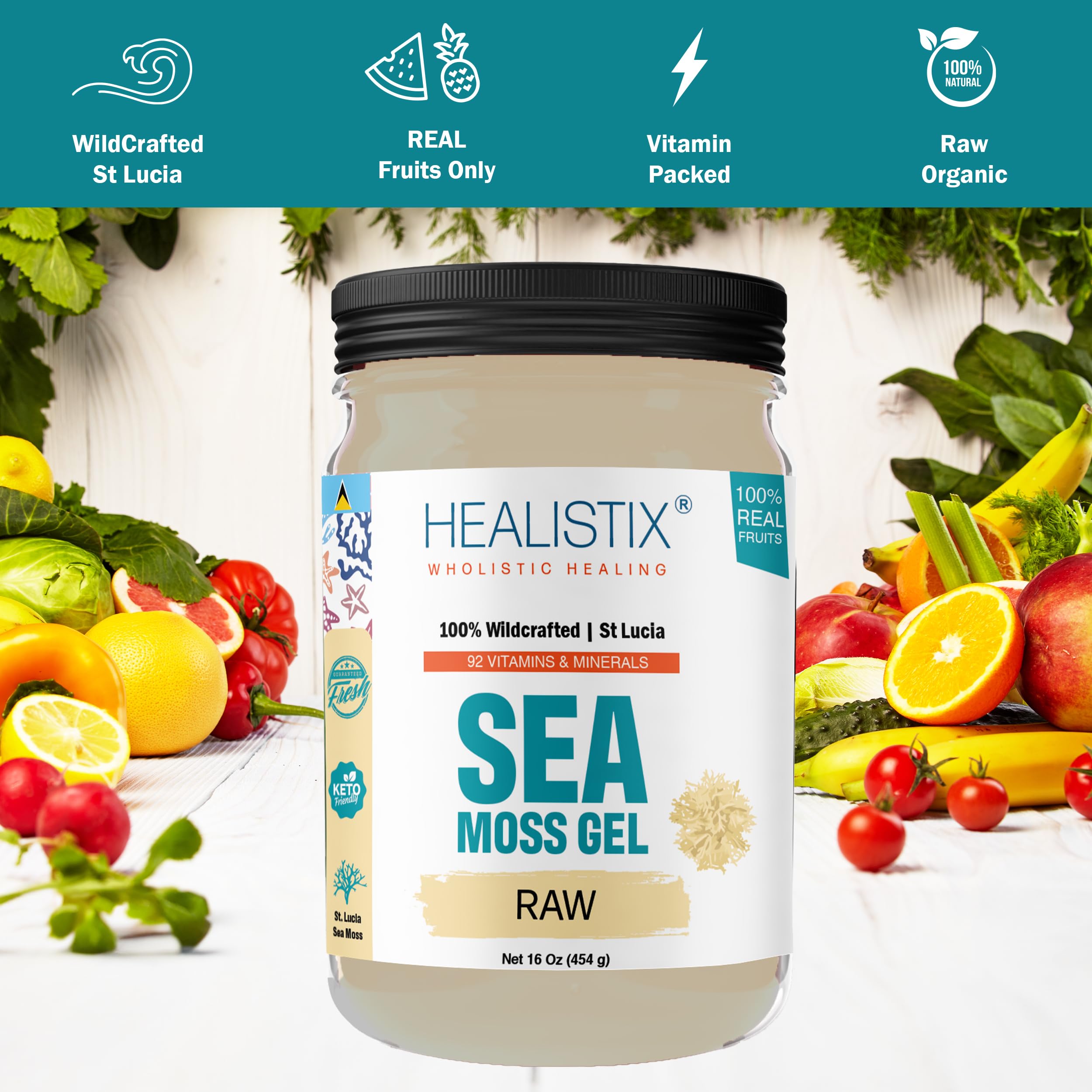 Healistix Irish Sea Moss Gel- St Lucia Wildcrafted Seamoss Gel, Packed with 92 Vitamins HX HEALISTIX