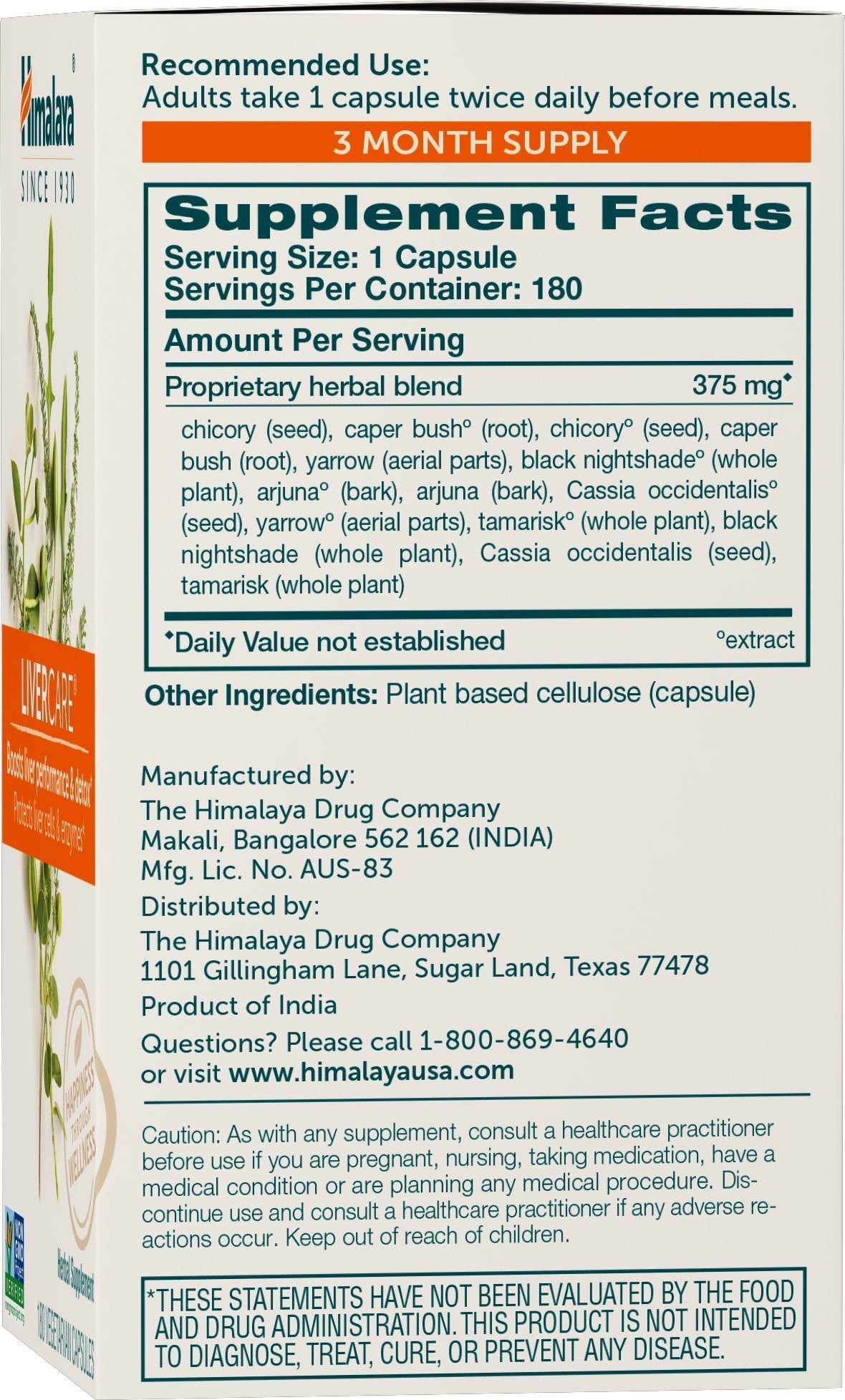 Himalaya LiverCare for Liver Cleanse and Liver Detox, 375 mg, 180 Capsules