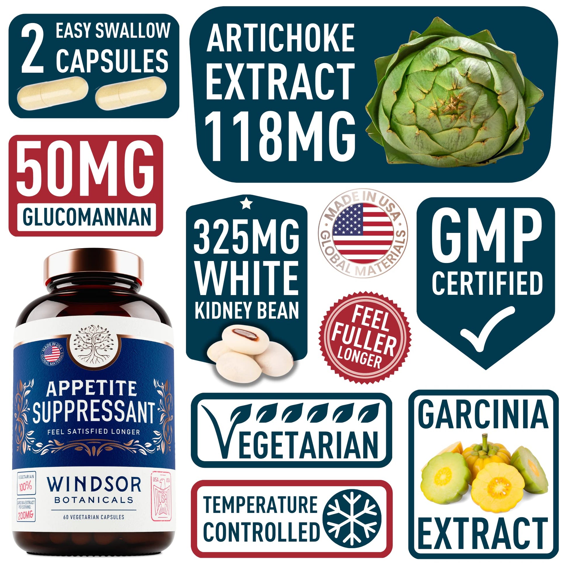 Appetite Suppressant for Weight Loss - Garcinia Cambogia, Glucomannan Appetite Control WINDSOR BOTANICALS