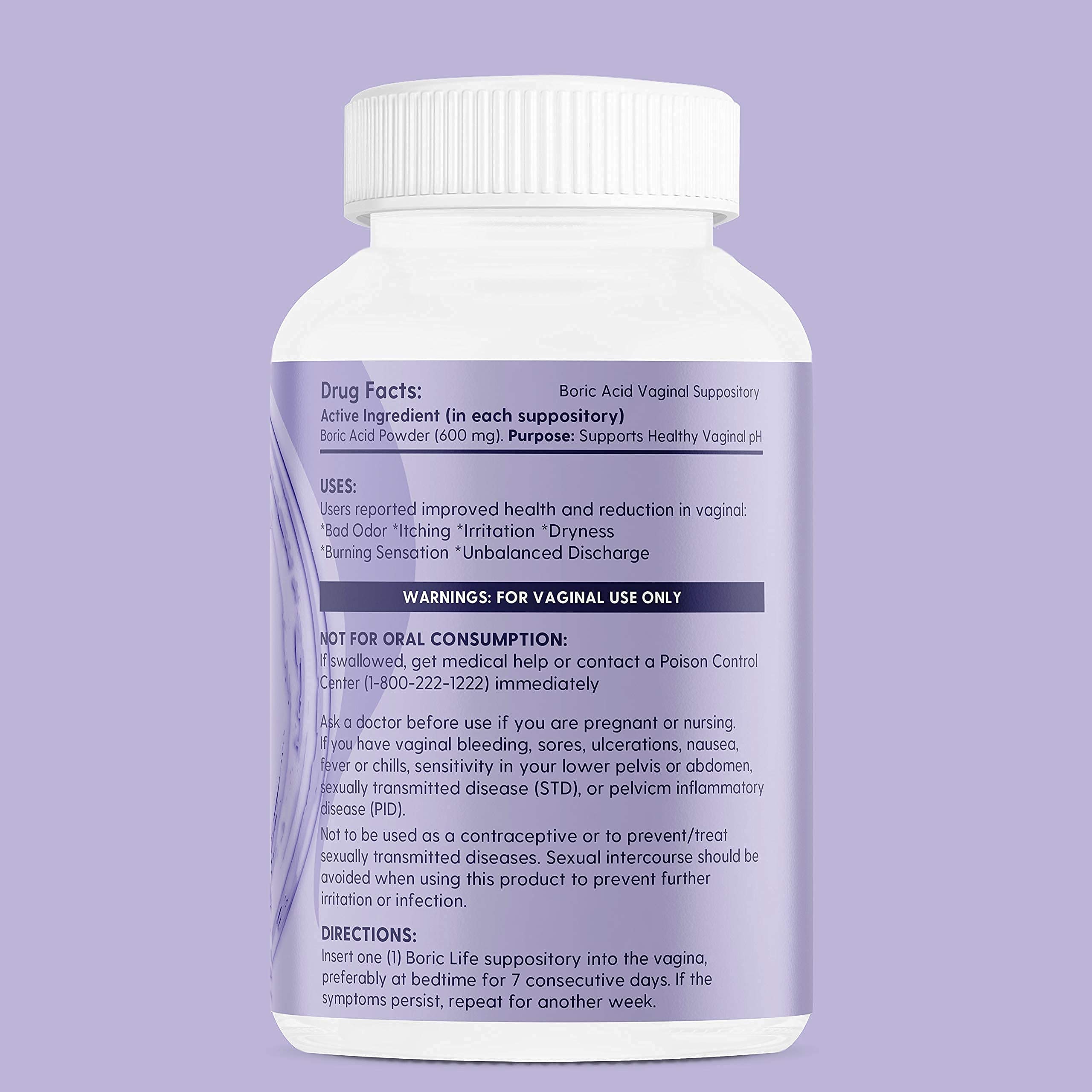 Peachlife Boric Acid Suppositories in Vegetable Capsules - USA Made - Vaginal pH Peachlife