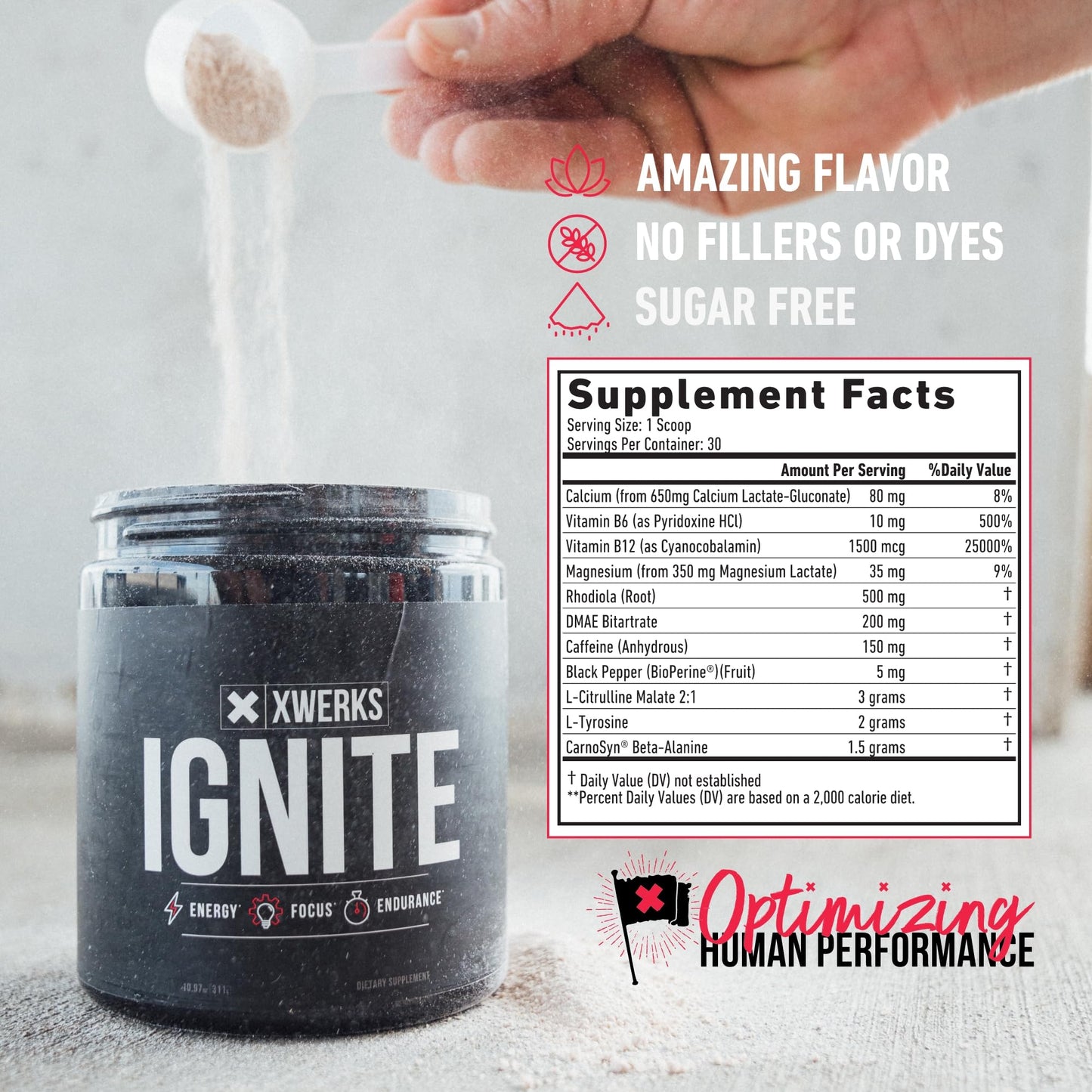 Xwerks Ignite Blue Razz Pre Workout Powder - Best Natural Keto Pre-Workout for Women