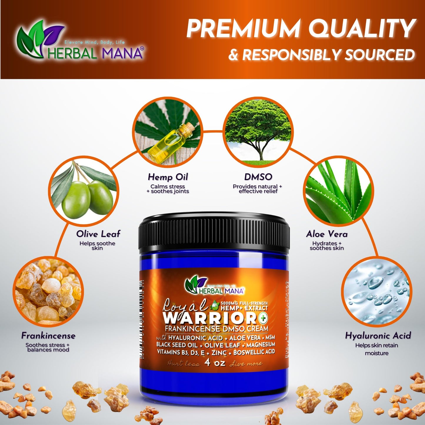 Herbal Mana Royal Warrior with 5000mg Hemp Lotion - 99.9% Pure DMSO Cream