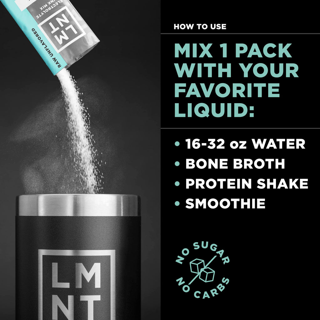 LMNT Zero-Sugar Electrolytes - Raw Unflavored Salt - Hydration Powder Packets
