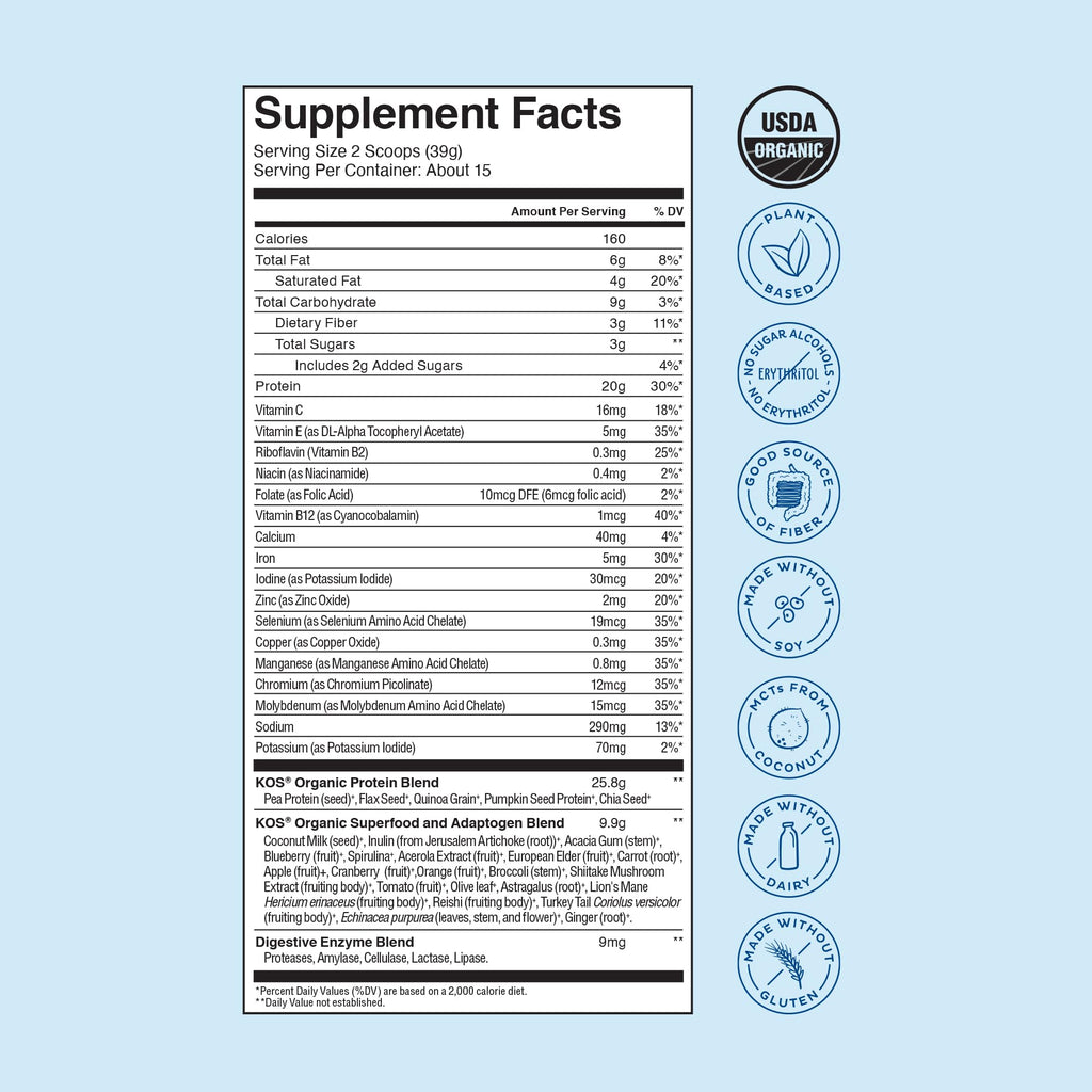 KOS Plant Based Protein Powder, Blueberry Muffin - Organic Pea Protein Superfood