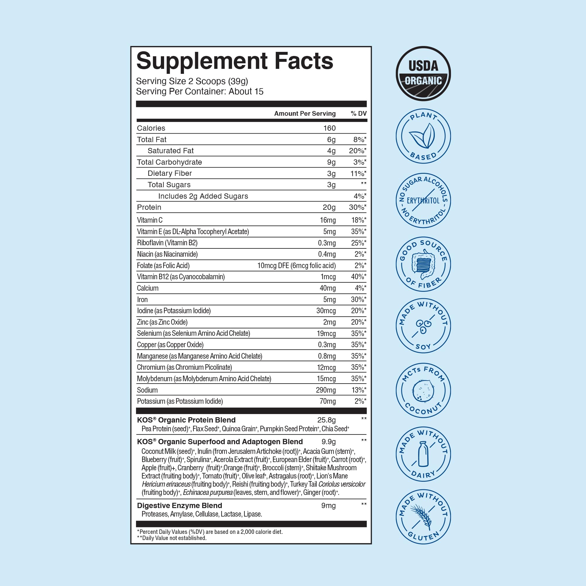 KOS Plant Based Protein Powder, Blueberry Muffin - Organic Pea Protein Superfood
