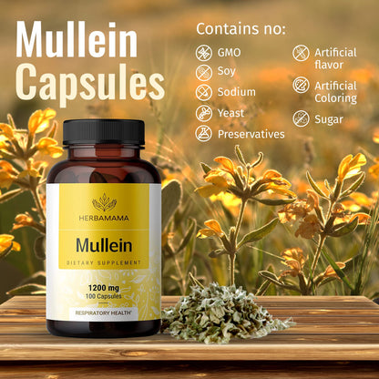 HERBAMAMA Mullein Leaf Capsules Respiratory Health - Organic Mullein Leaf Extract
