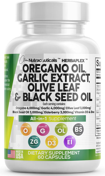 Oregano Oil 6000mg Garlic Extract 4000mg Olive Leaf 3000mg Black Seed