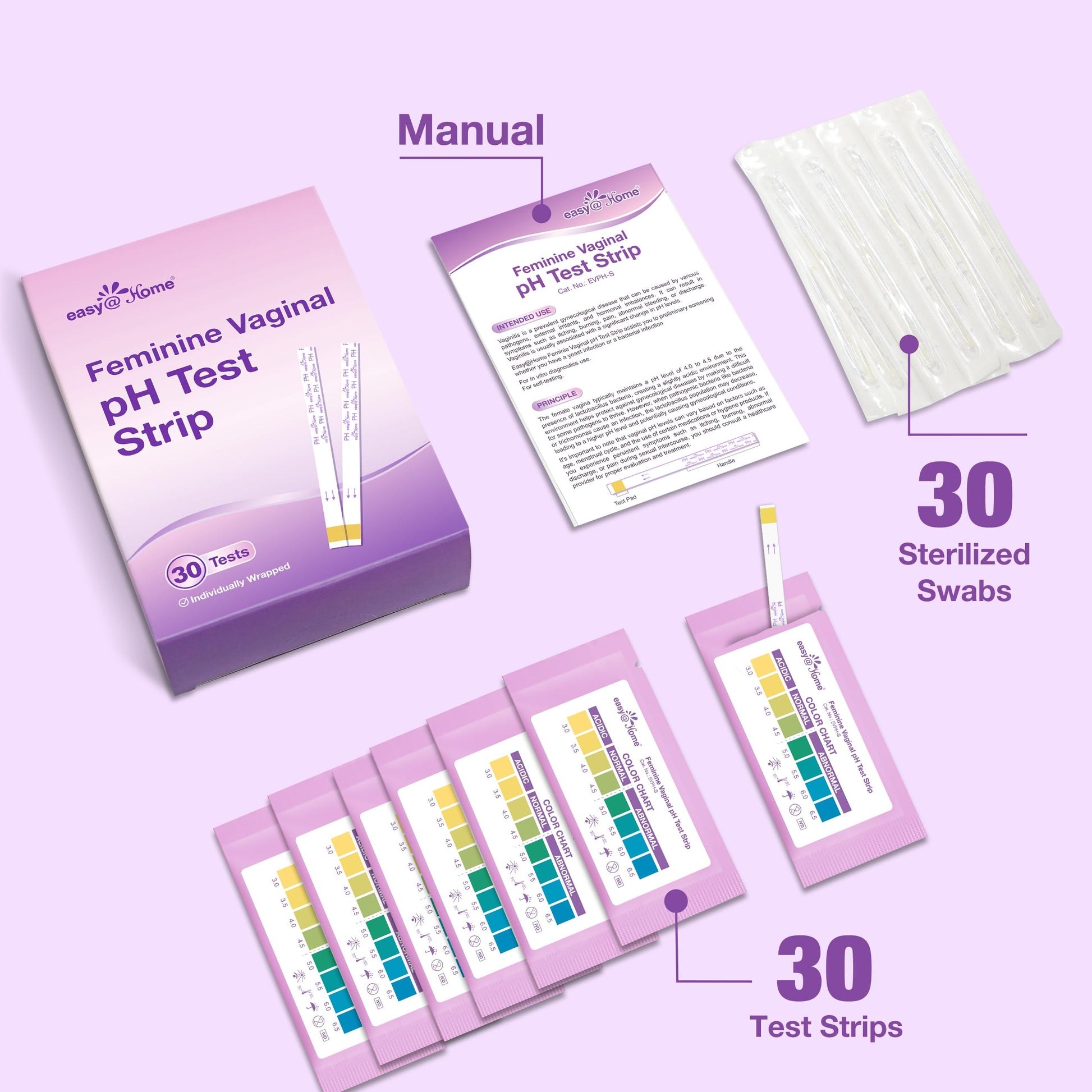 Easy@Home Vaginal pH Test -30 Strips | BV Test Kit at Home for Women | Yeast Infection Test + pH Balance Easy@Home