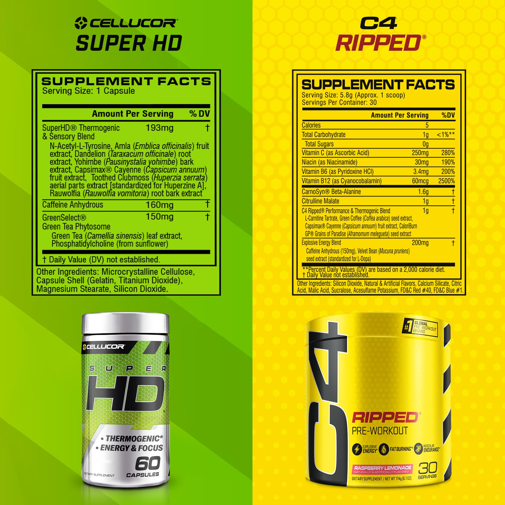 C4 Ripped & SuperHD, The Thermogenic Bundle, C4 Ripped Pre Workout Powder Cellucor