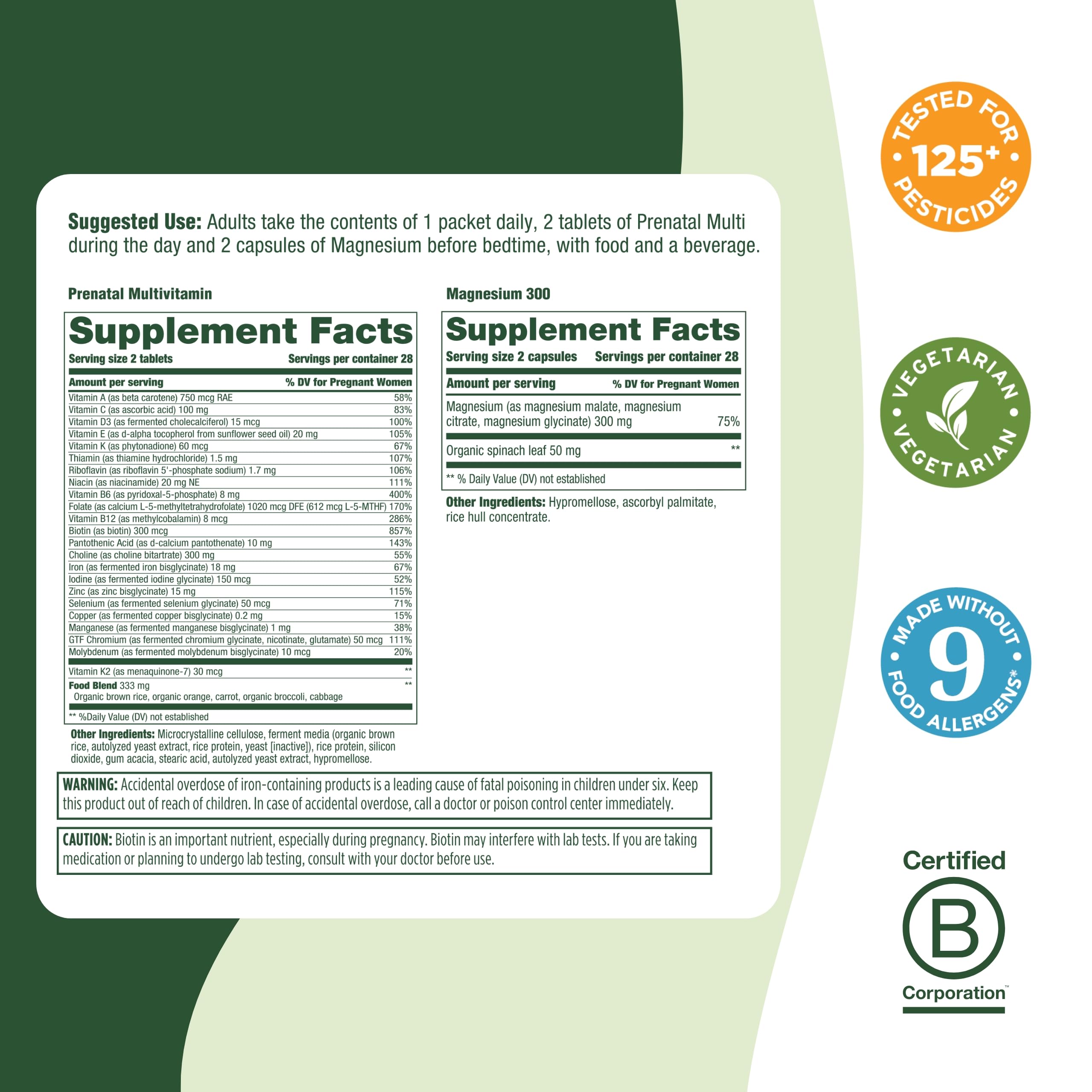 MegaFood Prenatal Vitamin & Minerals + Magnesium Supplement Daily Pack