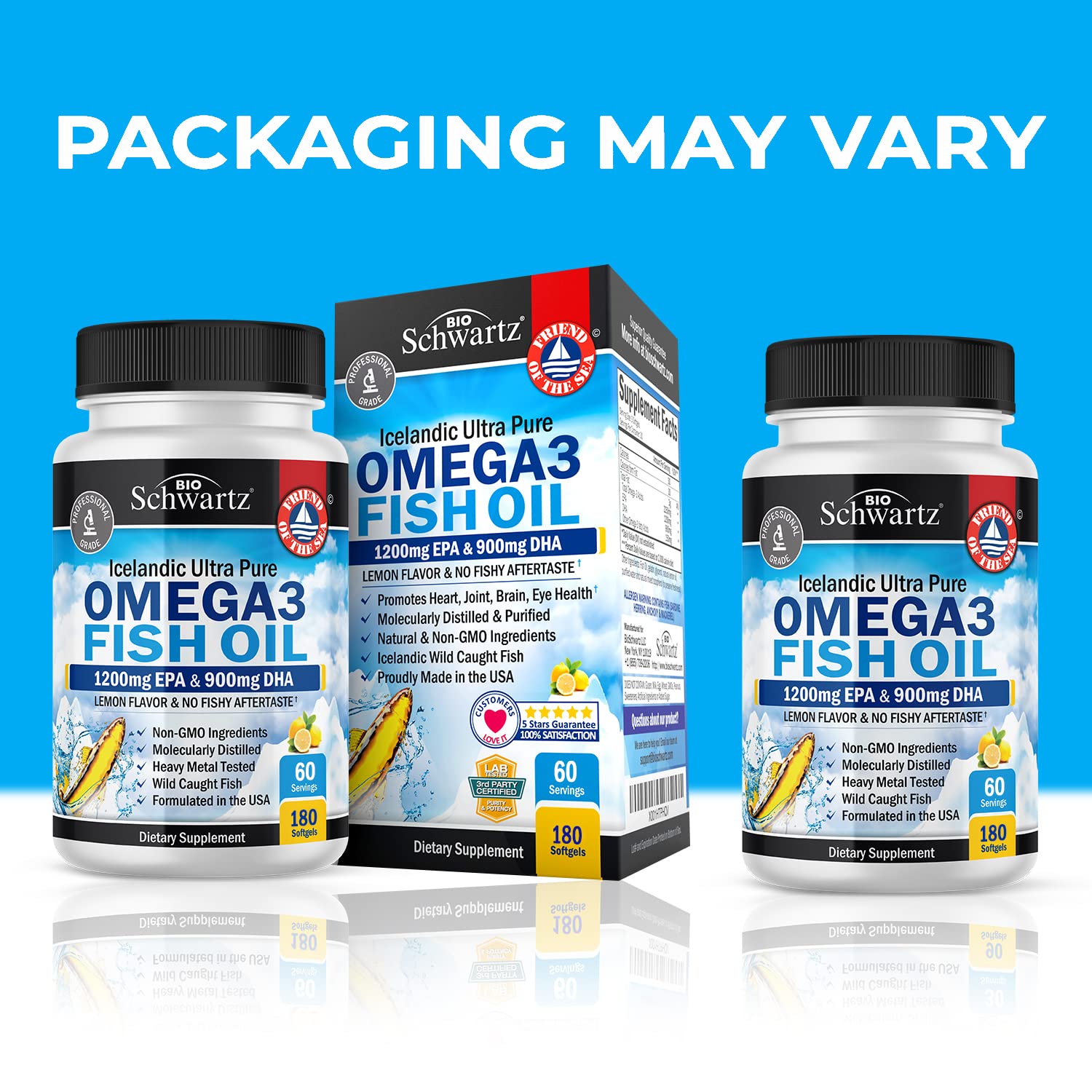 Omega 3 Fish Oil Supplement - 1200mg EPA and 900mg DHA Fatty Acid Per Serving BioSchwartz