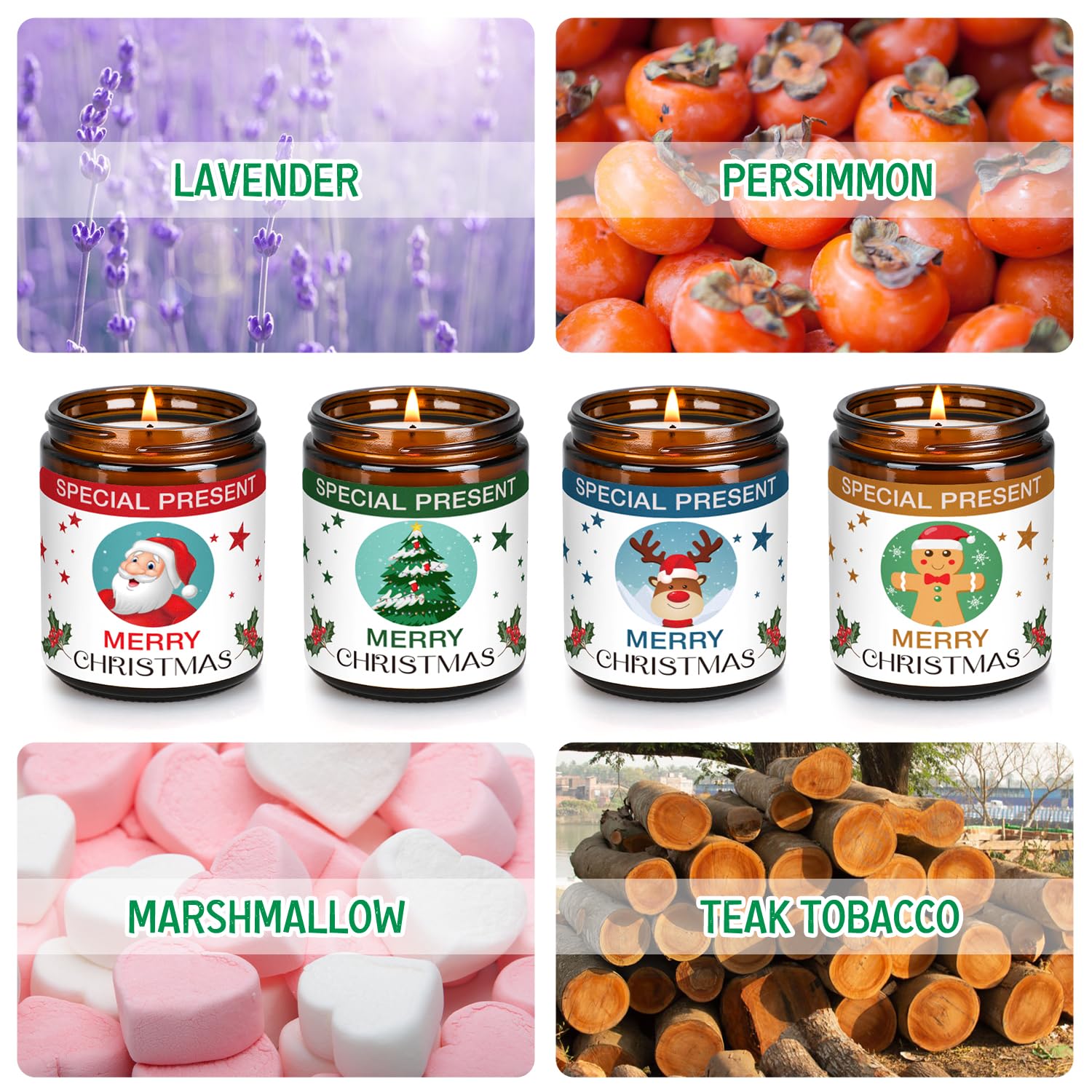 Christmas Candle Set Scented Candle Gift Set, 4 Pack 28 oz Christmas Scented Candles Over 180 Hours YINUO LIGHT