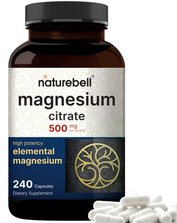 Magnesium Citrate 500mg, 240 Capsules (Citrato de Magnesio) | High Purity Elemental 