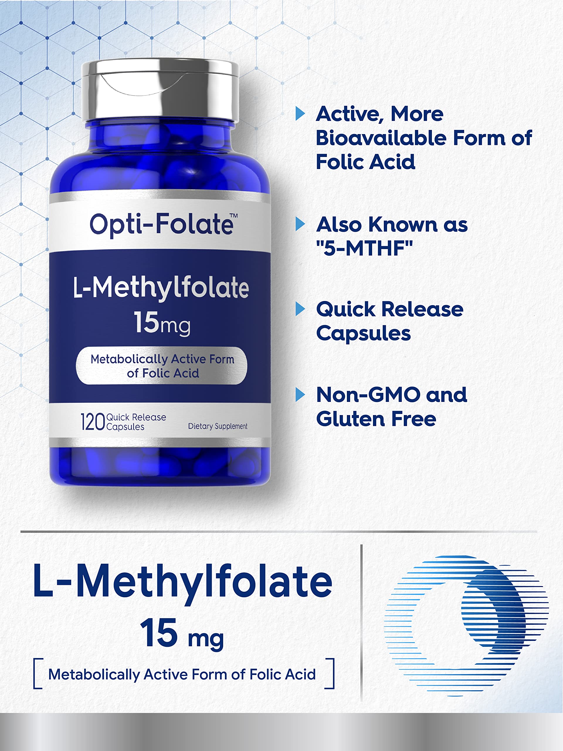 Carlyle L Methylfolate 15mg | 120 Capsules | Value Size | Max Potency | Optimized Carlyle