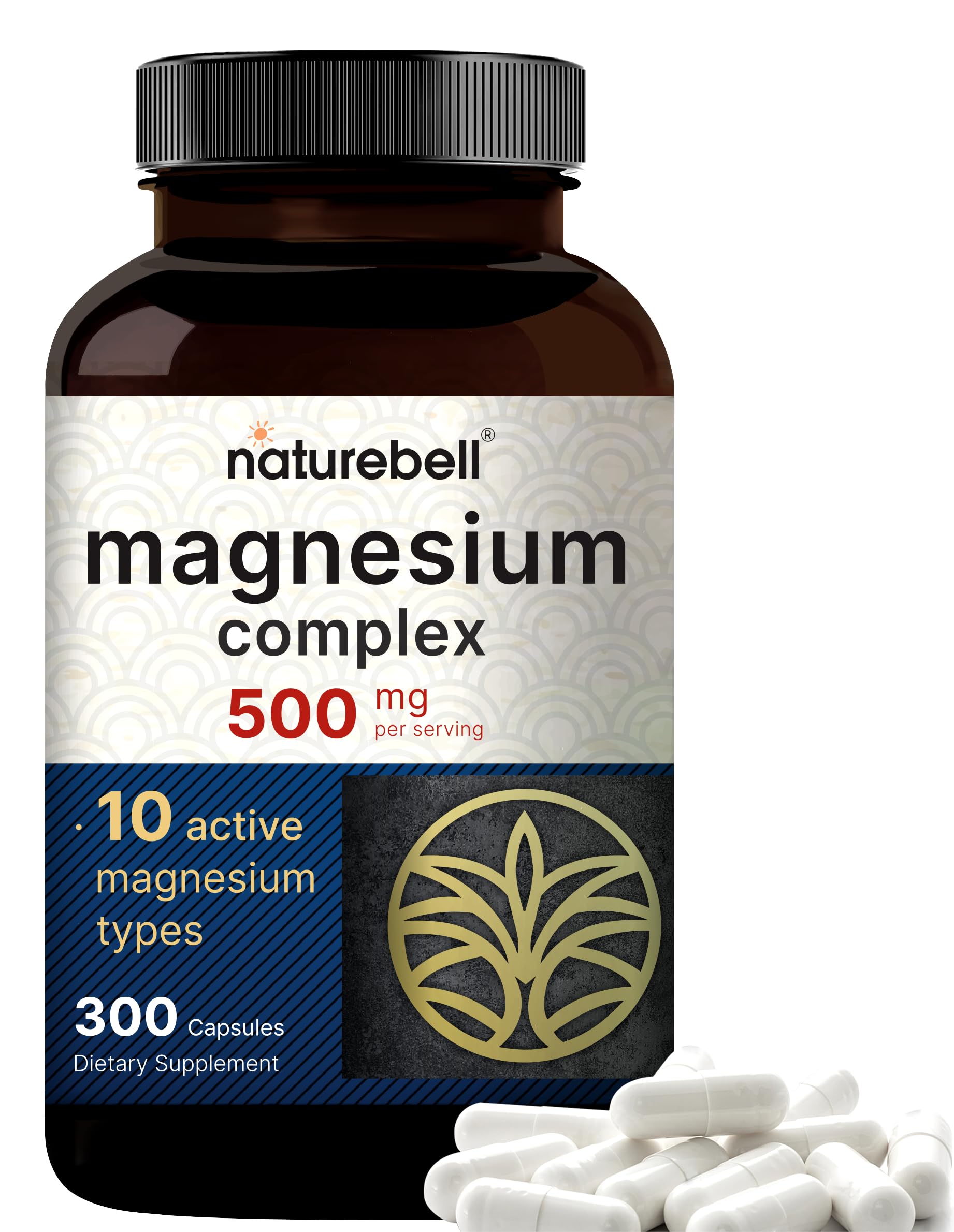 Magnesium Complex Supplement 500mg, 300 Capsules | 10 Active Forms – Glycinate