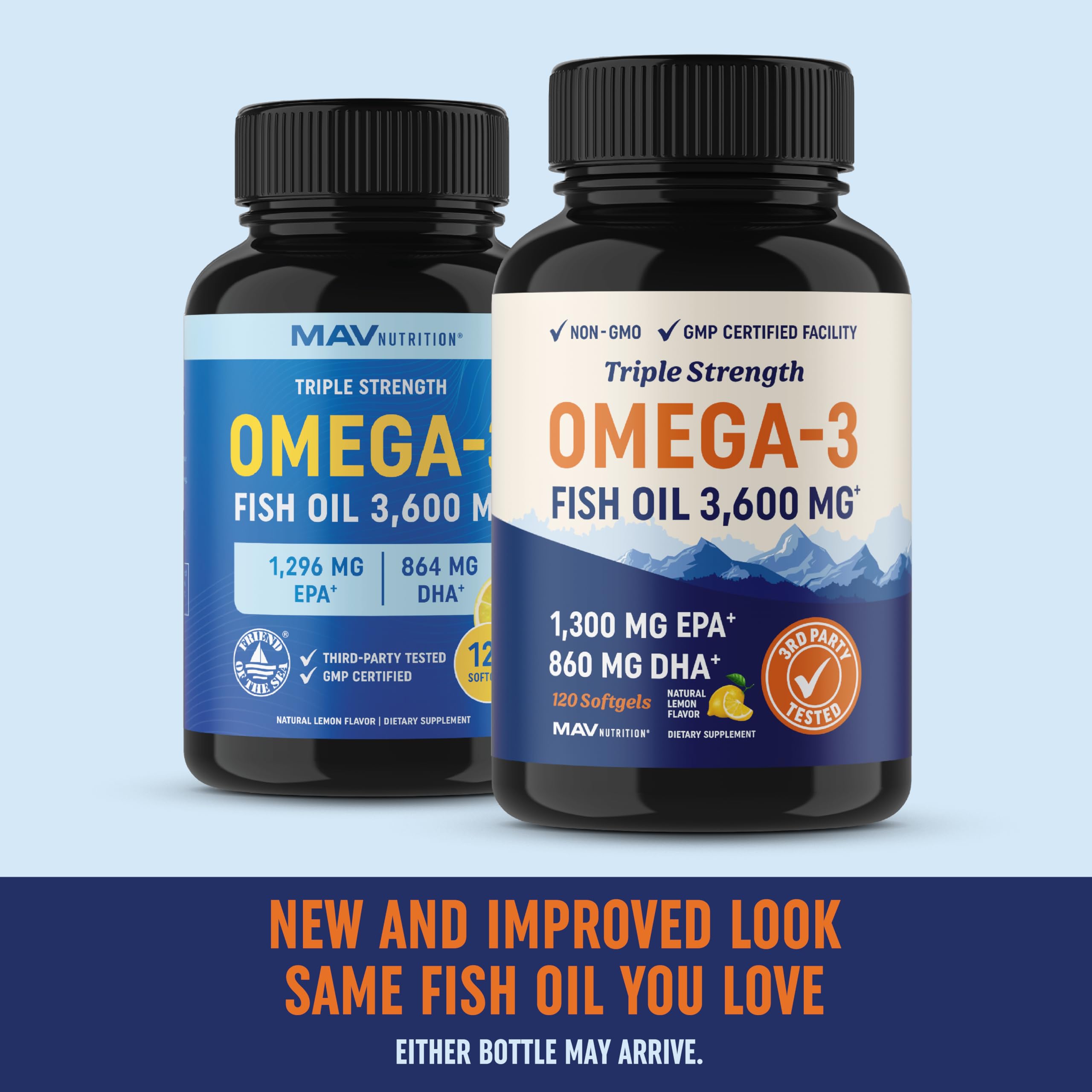 Triple Strength Omega 3 Fish Oil | 3600 mg EPA & DHA | Over 2100mg of Omega 3 Fatty MAV NUTRITION