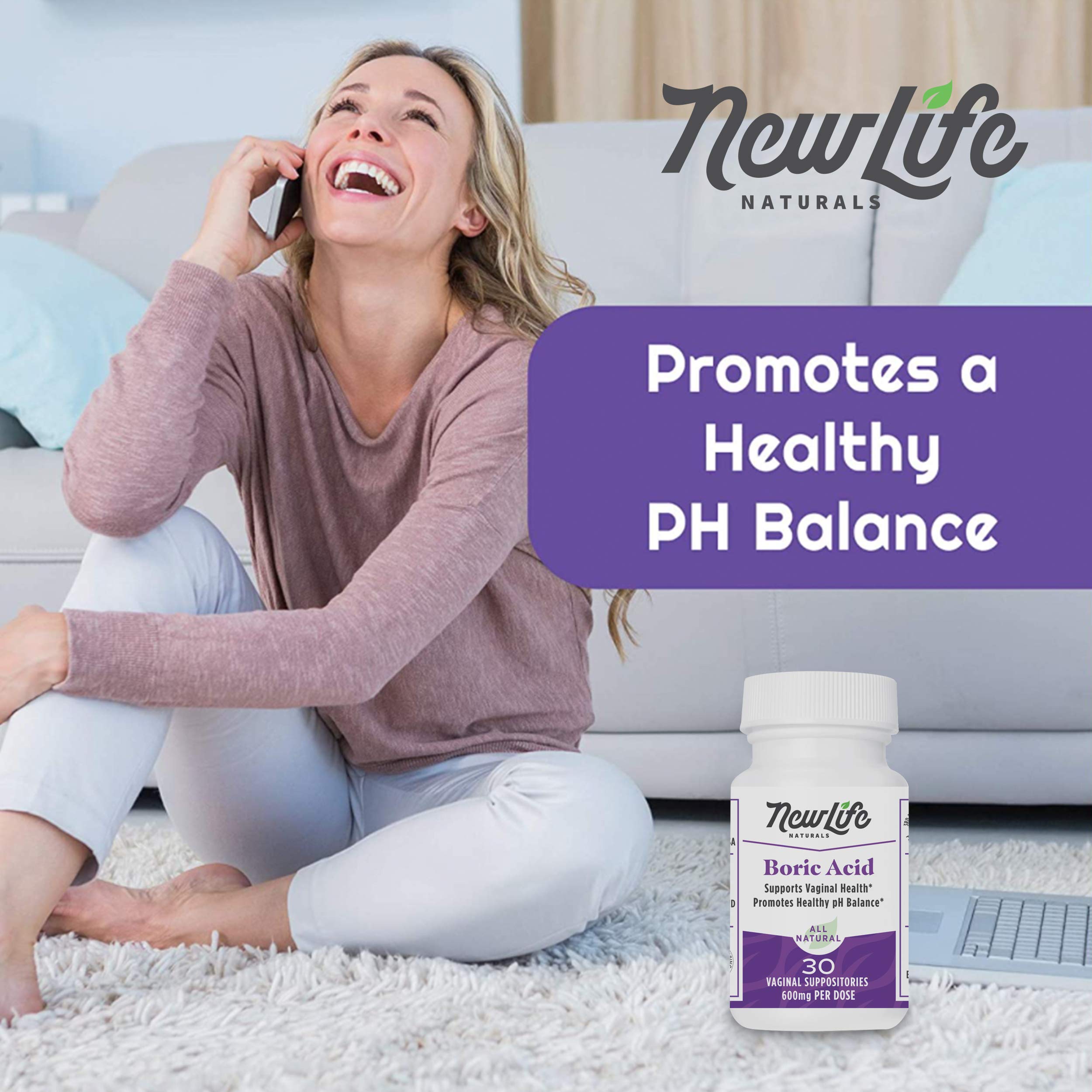 NewLife Naturals Boric Acid Vaginal Suppositories 600mg (60 Pack) with 28 Applicators - for pH Balance NewLife Naturals