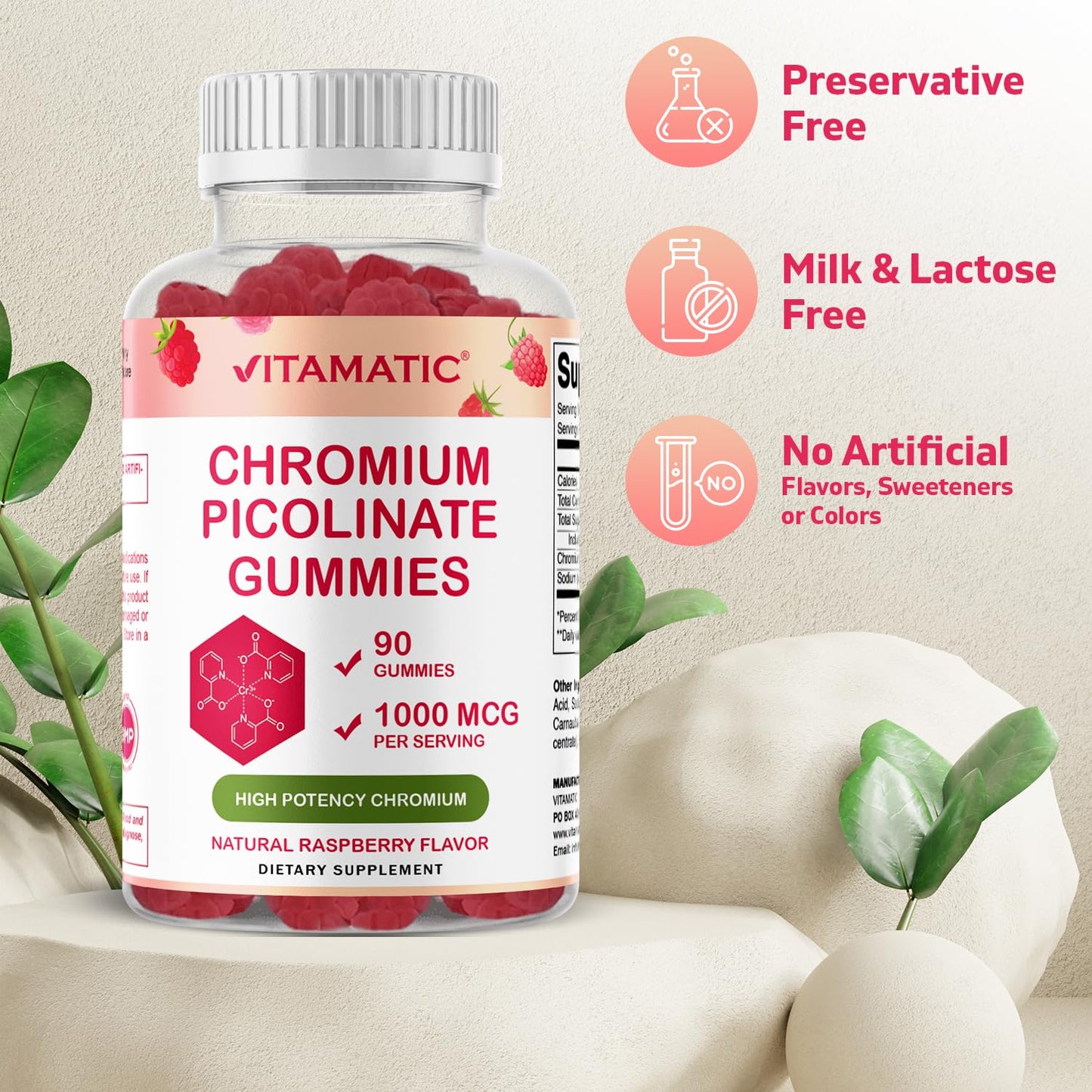 Vitamatic Chromium Picolinate 1000 mcg - 90 Gummies - High Potency Chromium