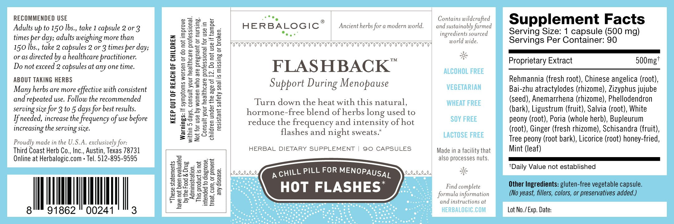 Herbalogic - Flashback Herb Capsules - Natural Relief for Menopausal Hot Flashes, Night Sweats, Sleeplessness Herbalogic
