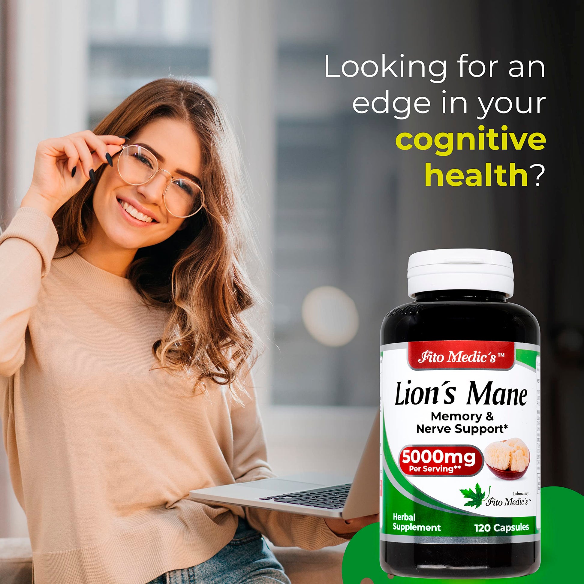 Lab | Lions Mane | 5000 mg per Serving | 120 Capsules | lions mane supplement | lions mane FITO MEDIC'S
