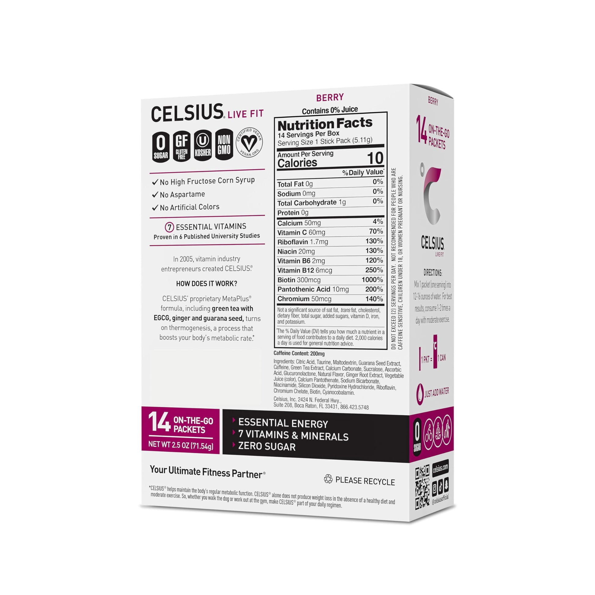 CELSIUS On-the-Go Powder Stick Packs, Zero Sugar (14 Sticks per Pack), Berry, 2.5 Ounce CELSIUS