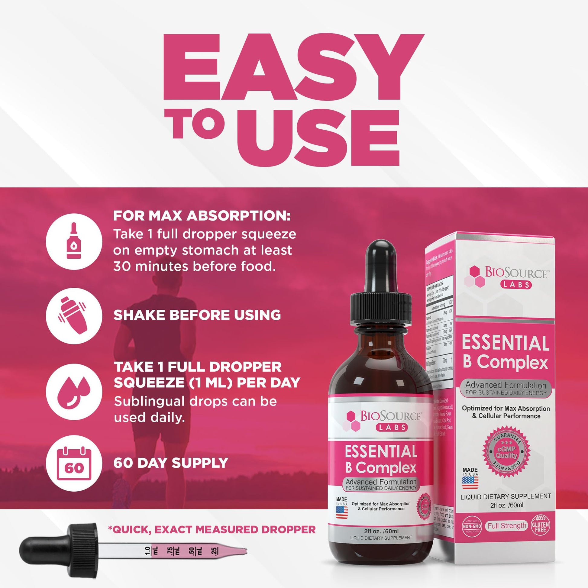 BioSource Labs Essential B Complex - Daily Vegan Vitamin B-Complex Sublingual Liquid BioSource Labs