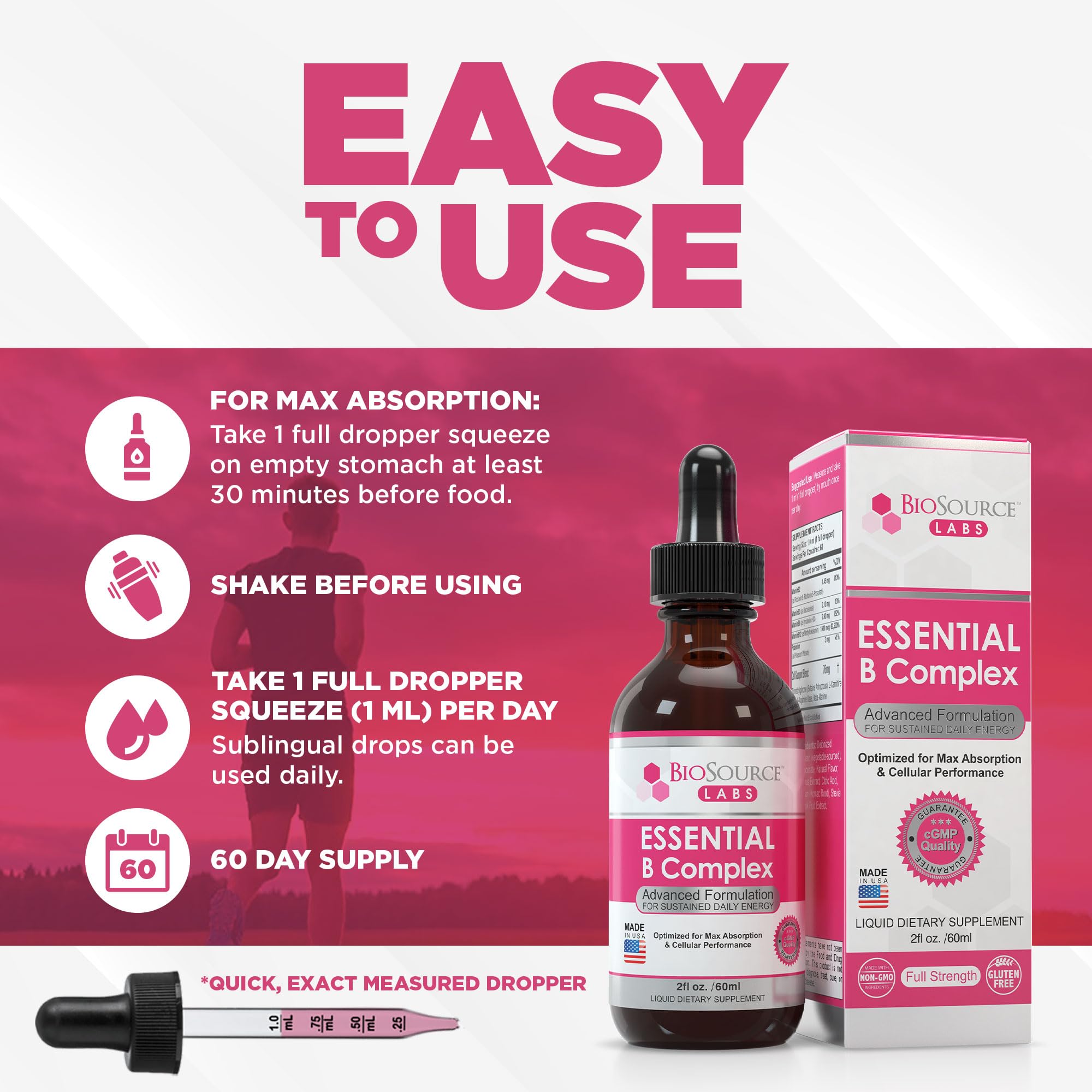 BioSource Labs Essential B Complex - Daily Vegan Vitamin B-Complex Sublingual Liquid BioSource Labs