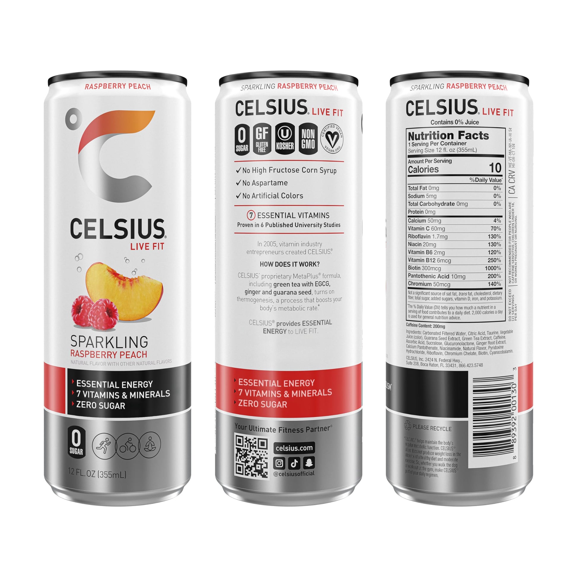 CELSIUS Sparkling Raspberry Peach, Functional Essential Energy Drink 12 Fl Oz (Pack of 12) CELSIUS