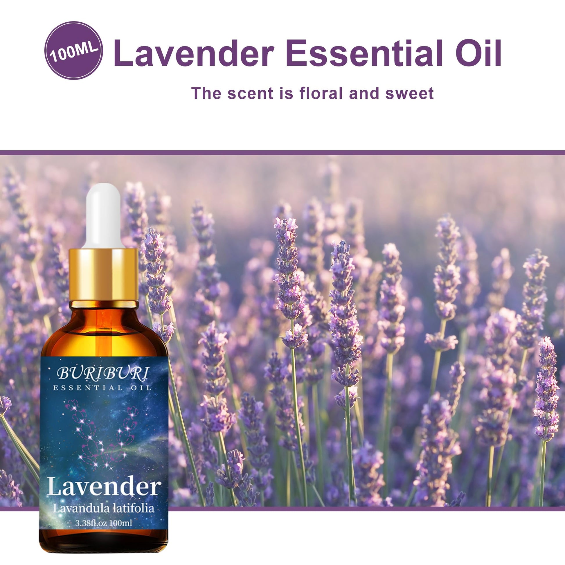 BURIBURI Lavender Essential Oil 100ML, 100% Pure Undiluted, Natural, Organic Aromatherapy Oil Lavender Oils BURIBURI